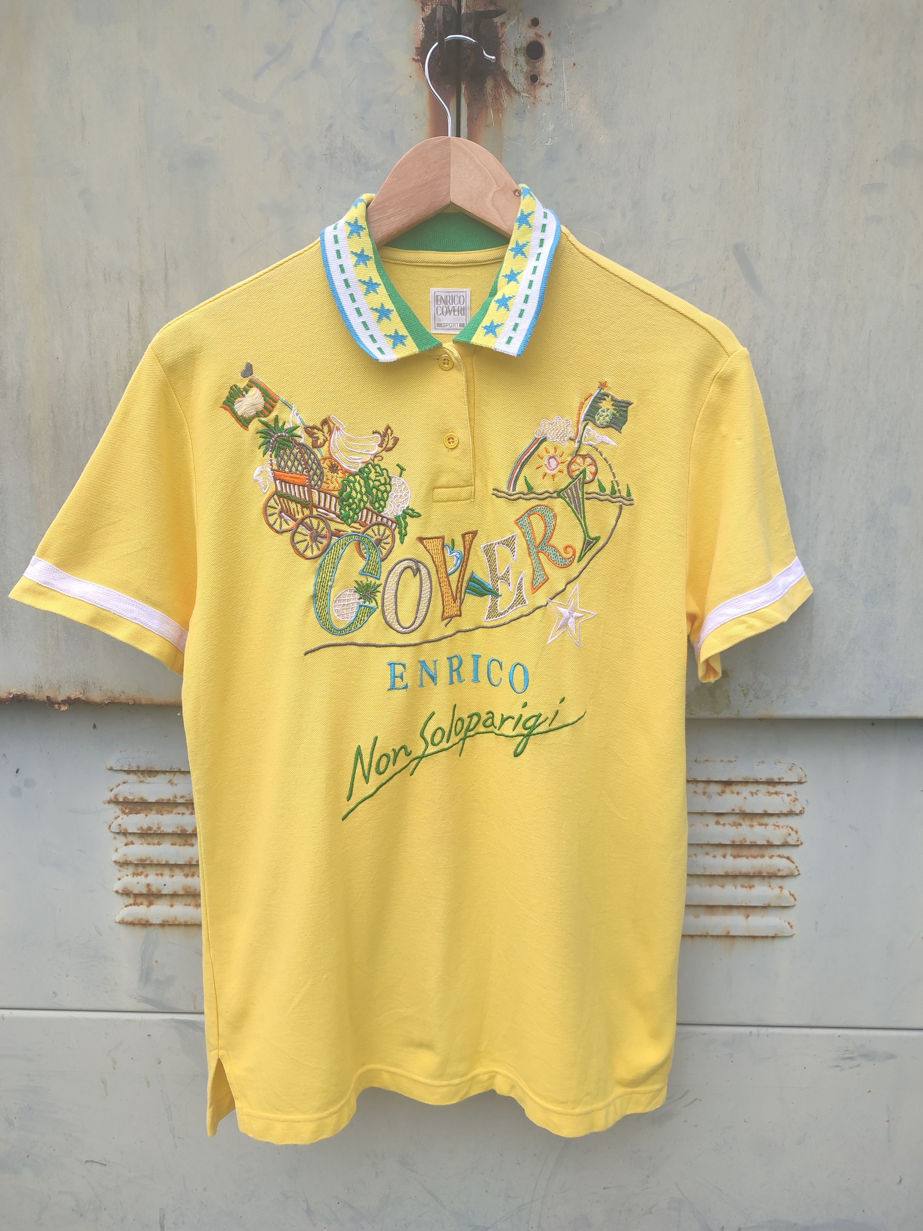 image of Steal Enrico Coveri Sport Non Soloparigi Polo Tee in Yellow, Men's (Size Small)