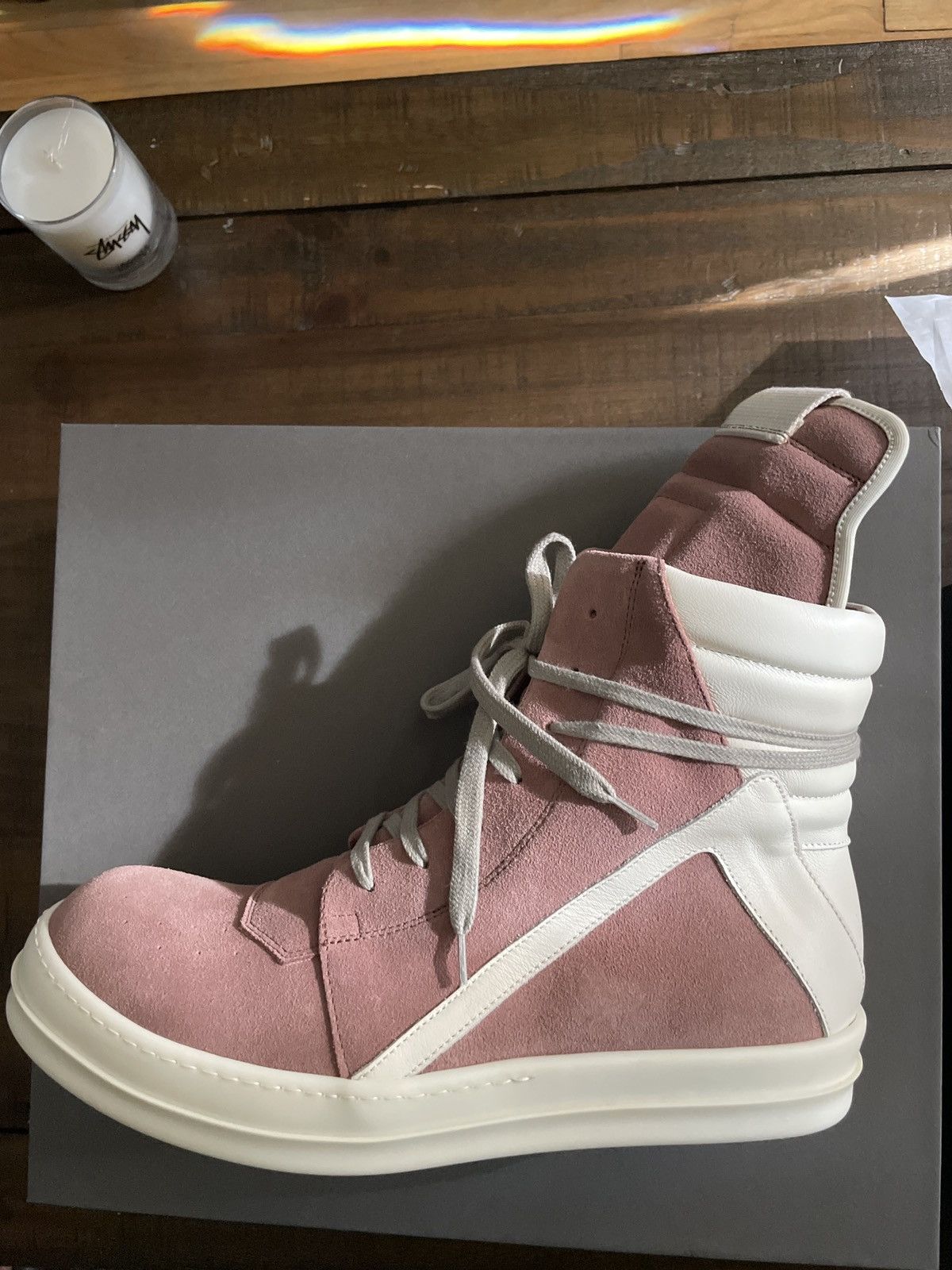 image of Pink Suede Geobaskets Ds (Sz12) Rick Owens Shoes, Men's