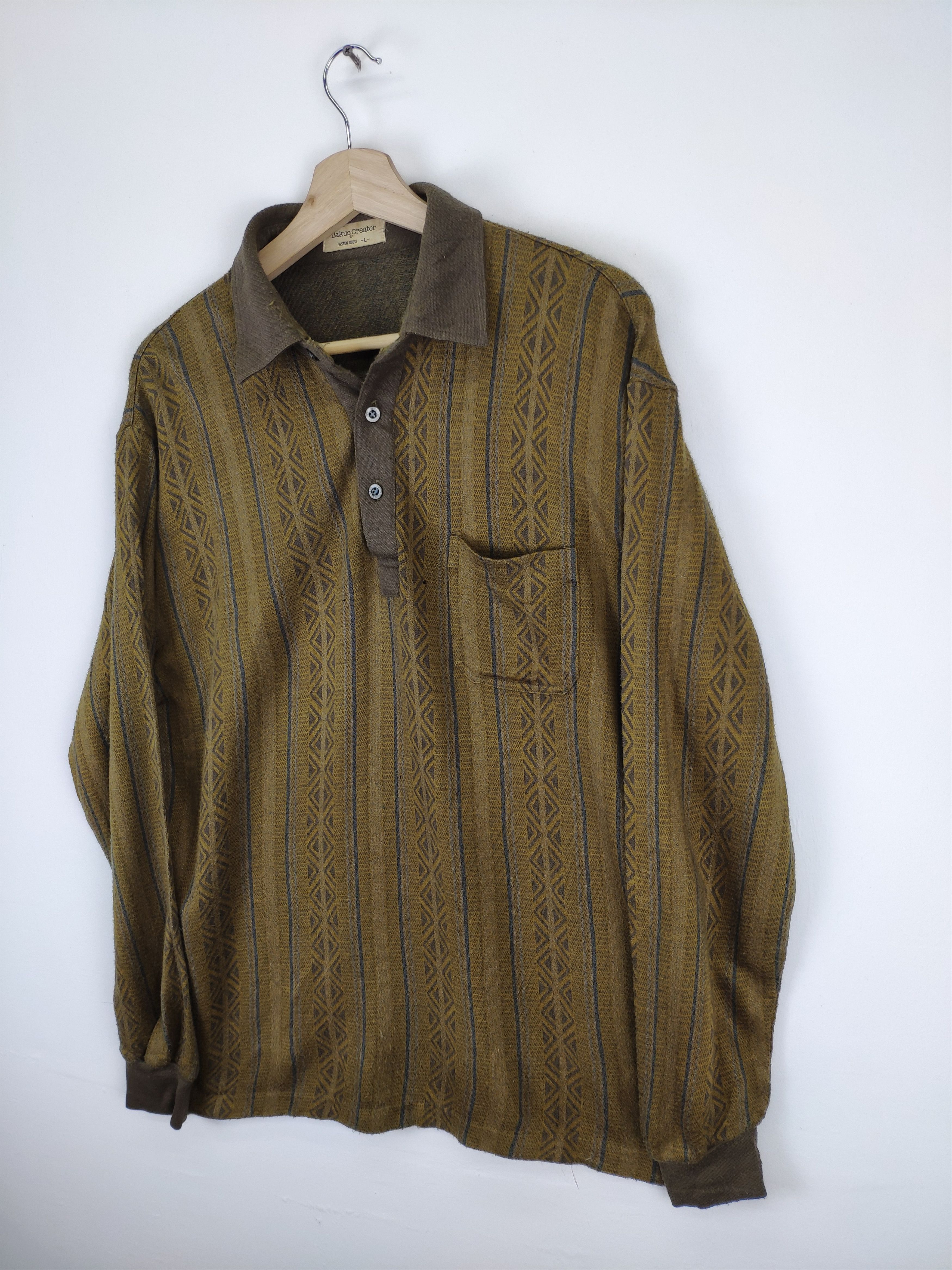Japanese Brand × Vintage Vintage Wool Polo Shirt Long Sleeve Native Size US M / EU 48-50 / 2 - 2 Thumbnail
