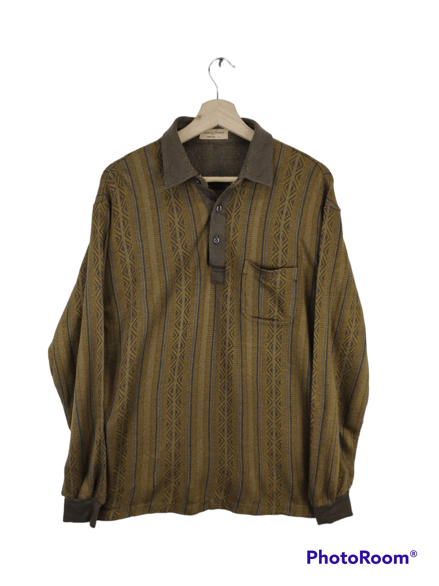 image of Vintage Wool Polo Shirt Long Sleeve Native, Men's (Size Medium)