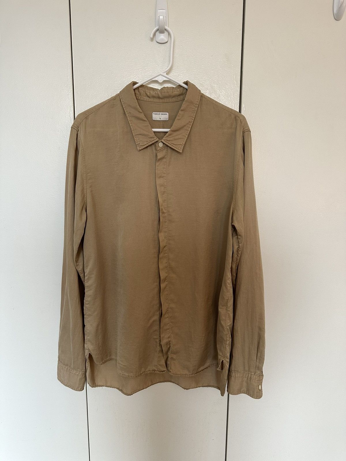 image of Tiger Of Sweden Tan Lightweight Button-Up Shirt, Men's (Size Medium)