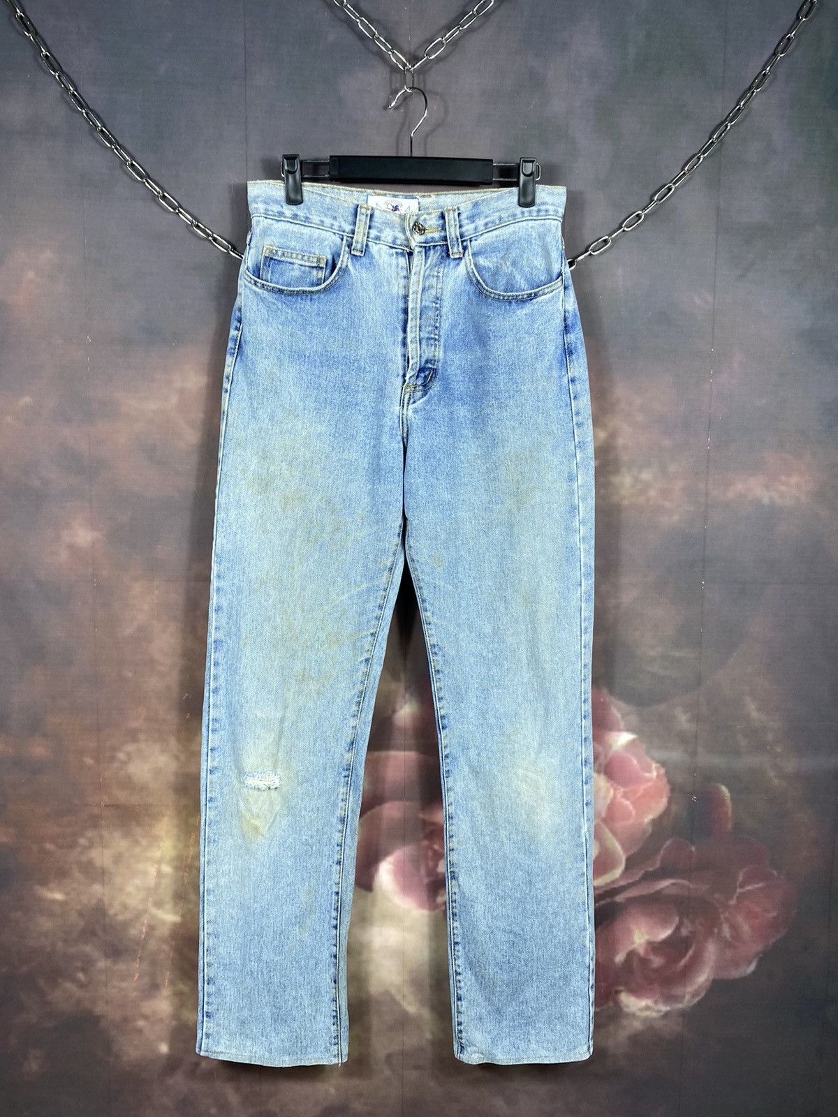 image of Vintage Misfits Distressed Denim Stain Jeans 29X30.5 in Light Blue Washed, Men's