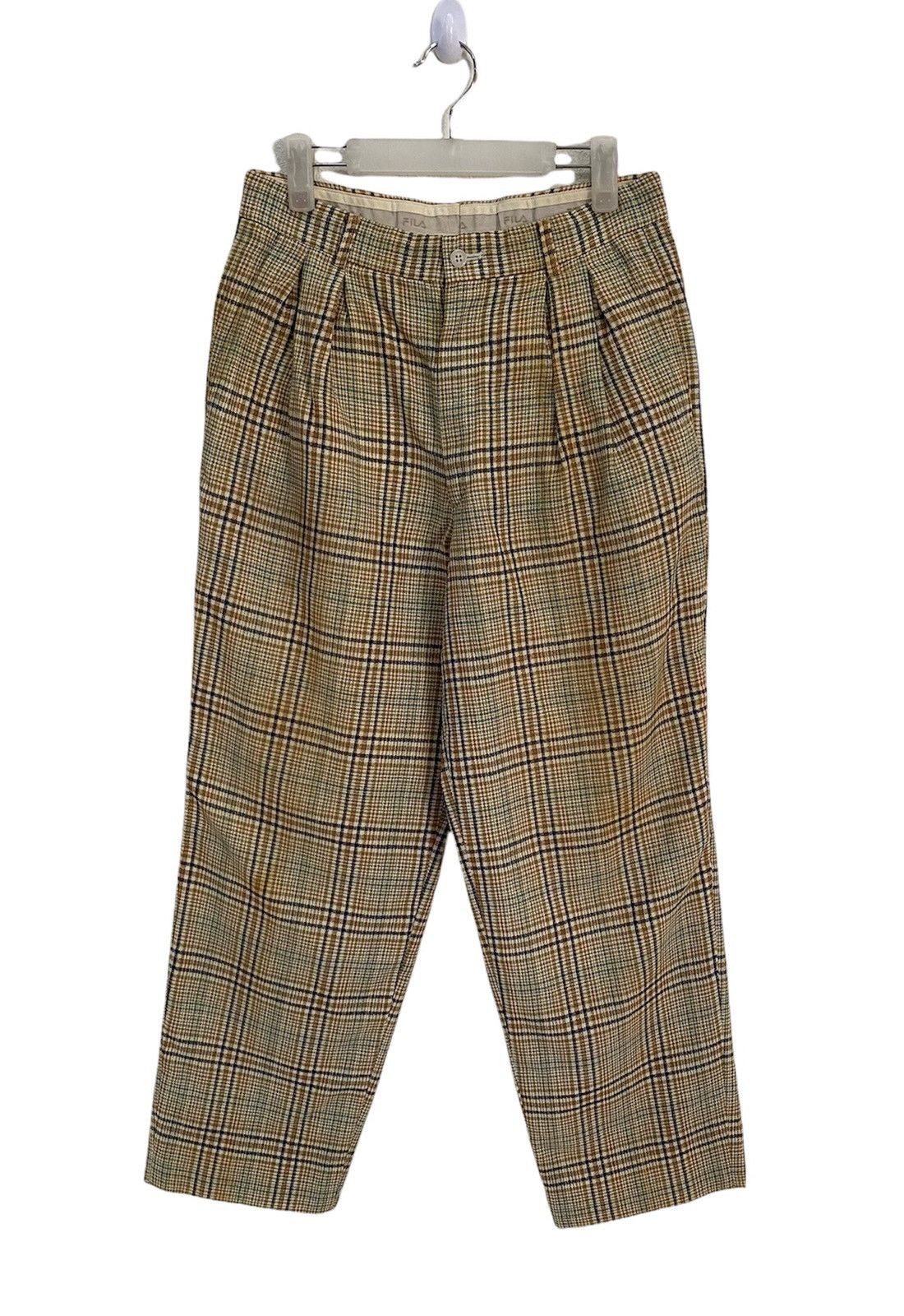 image of Avant Garde x Fila Iconic Fila 80’S Yellow Checkered Luxury Trousers Pant, Men's (Size 29)