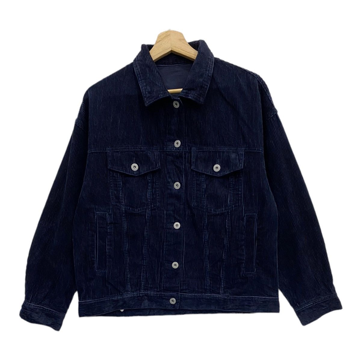 image of Corduroi Club x Issey Miyake Gu Jeans Japan Velvet Corduroy Trucker Jacket in Velvet Blue (Size Med