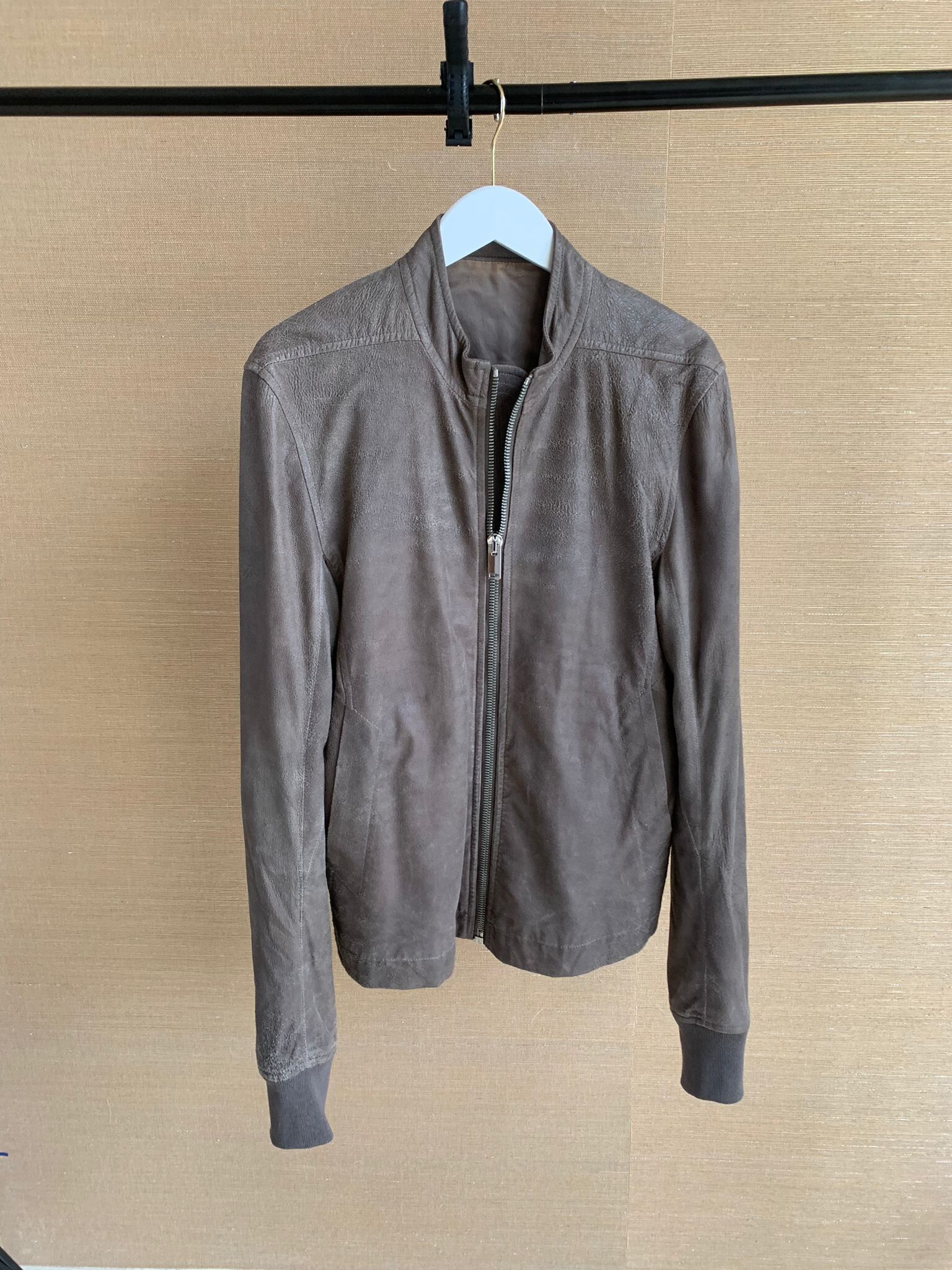 Pre-owned Rick Owens Intarsia Leather Jacket In Dna Dust