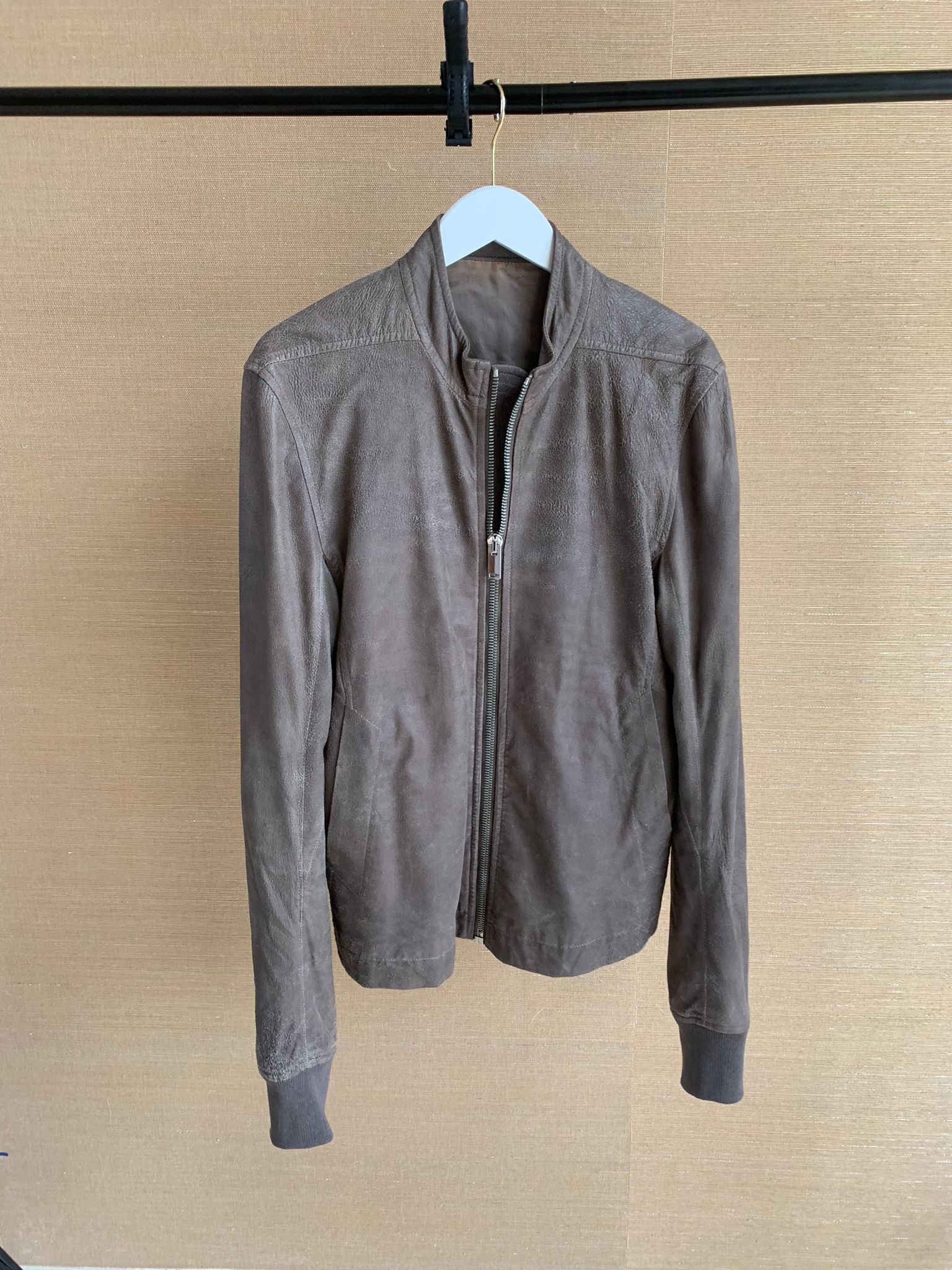 image of Rick Owens Intarsia Leather Jacket In Dna Dust, Men's (Size Medium)