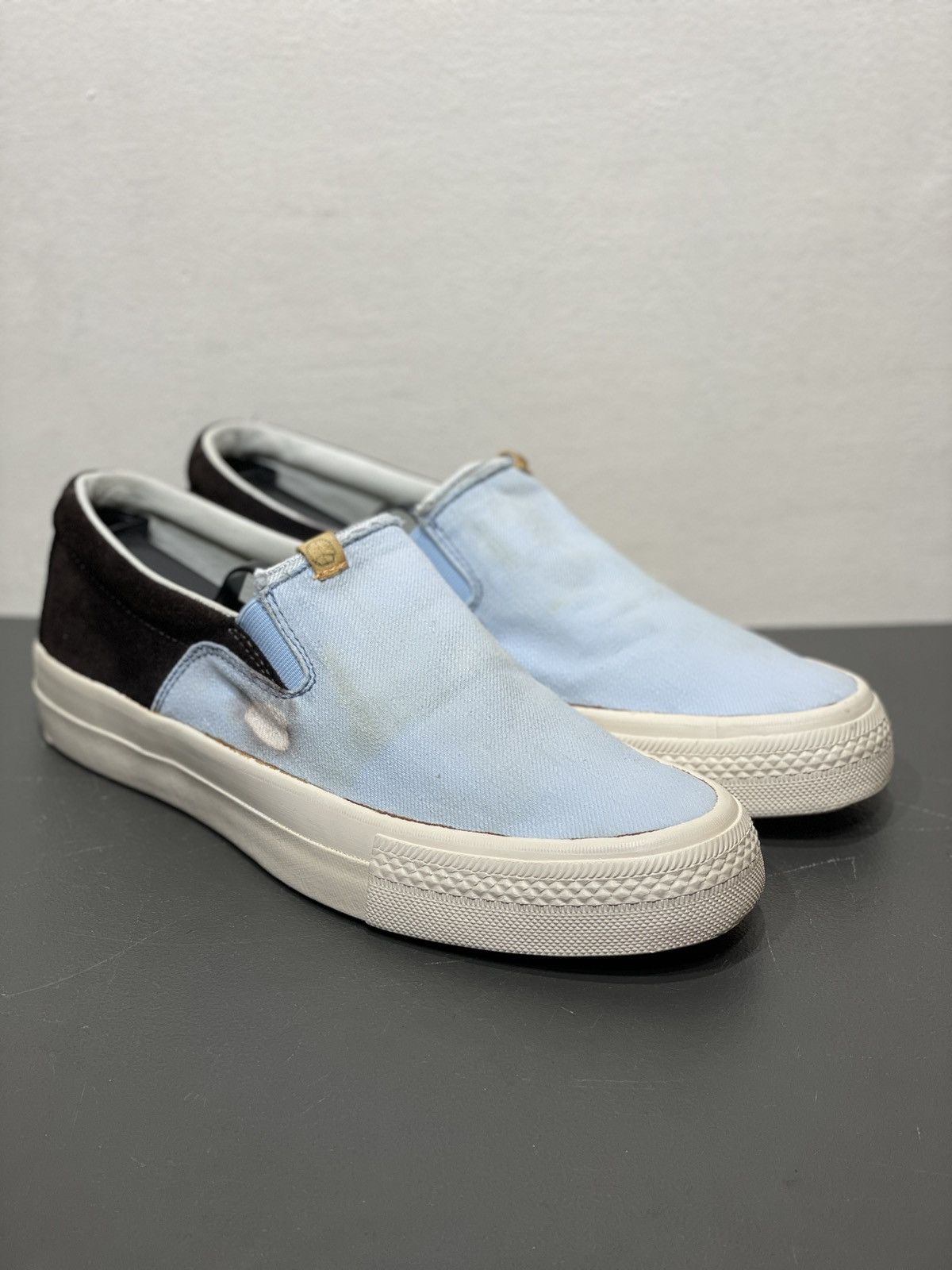 image of Visvim Washed Denim Skagway Slip-On Shoes, Men's (Size 9)