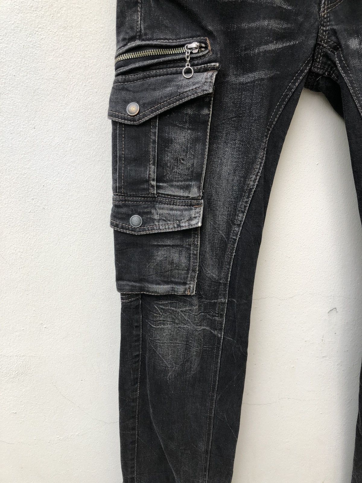 Nicole Club Nicole Japan Faded Black Stretch Denim Cargo Trouser Size US 29 - 10 Thumbnail