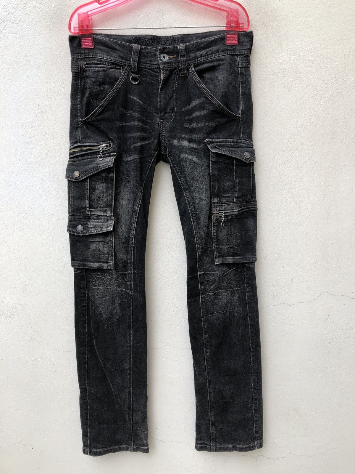 Nicole Club Nicole Japan Faded Black Stretch Denim Cargo Trouser Size US 29 - 6 Thumbnail