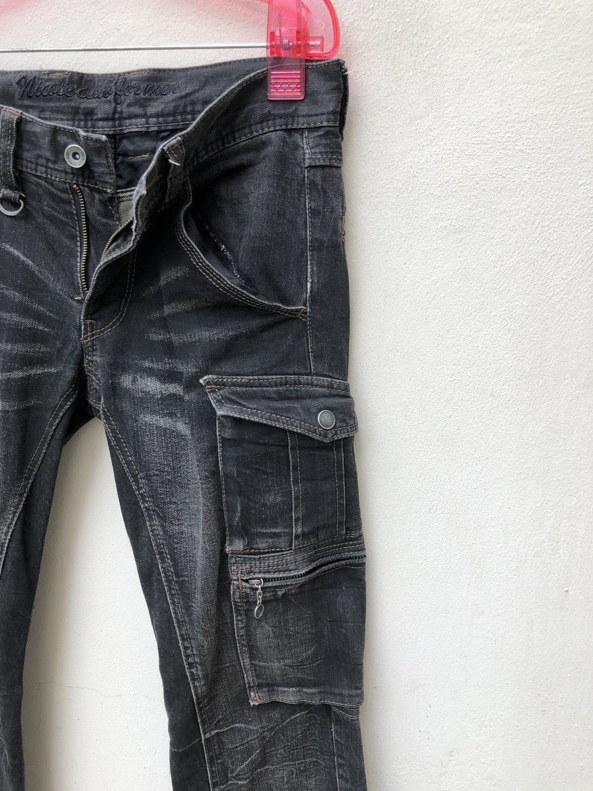 Nicole Club Nicole Japan Faded Black Stretch Denim Cargo Trouser Size US 29 - 12 Thumbnail