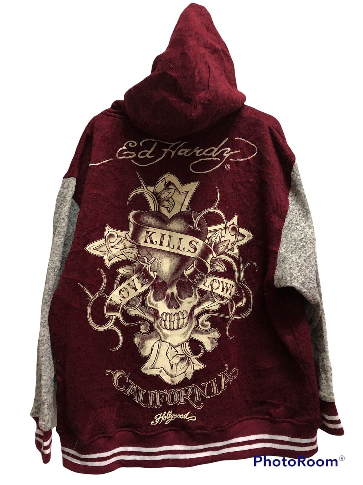 image of Ed Hardy Sweatshirt Hoodie Nice Design in Dark Red, Men's (Size 2XL)