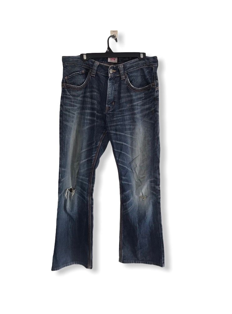 Pre-owned Edwin X Vintage Japanesebrand Edwin Distressed Buckle Flared Denim Jeans In Blue