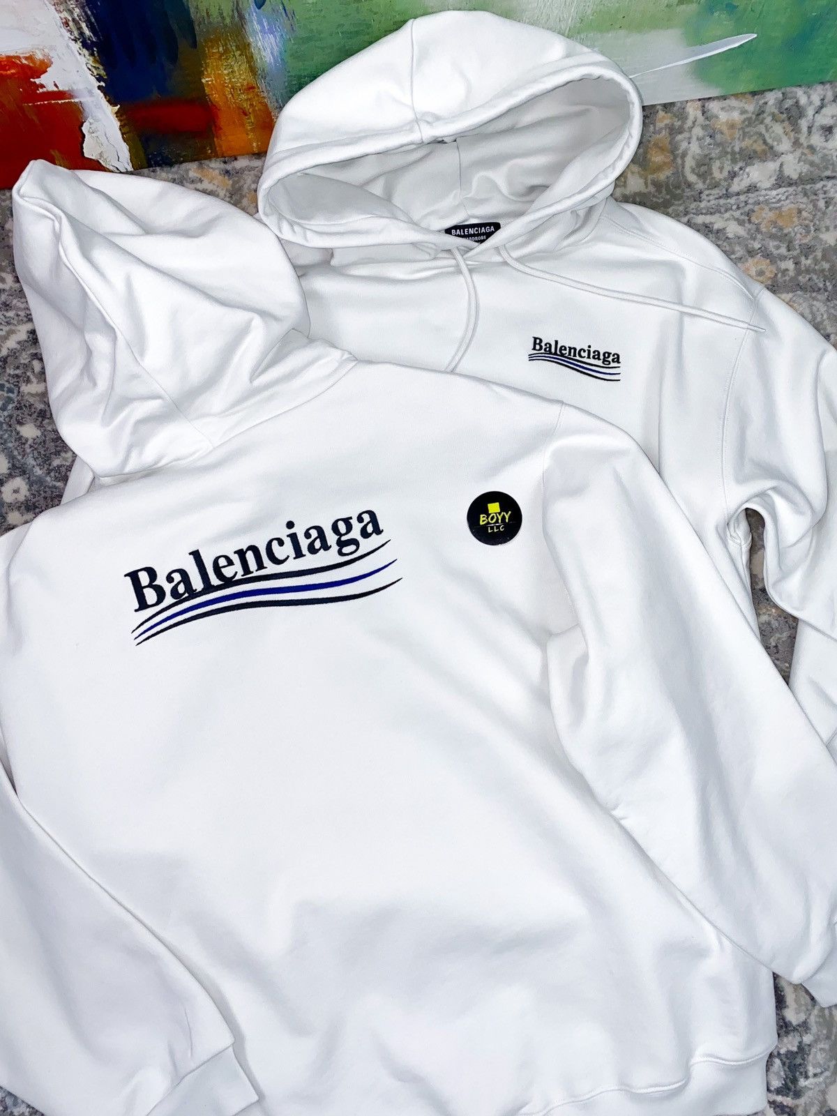 image of Balenciaga 2 Sided Logo Hoodie in Off White, Men's (Size Medium)