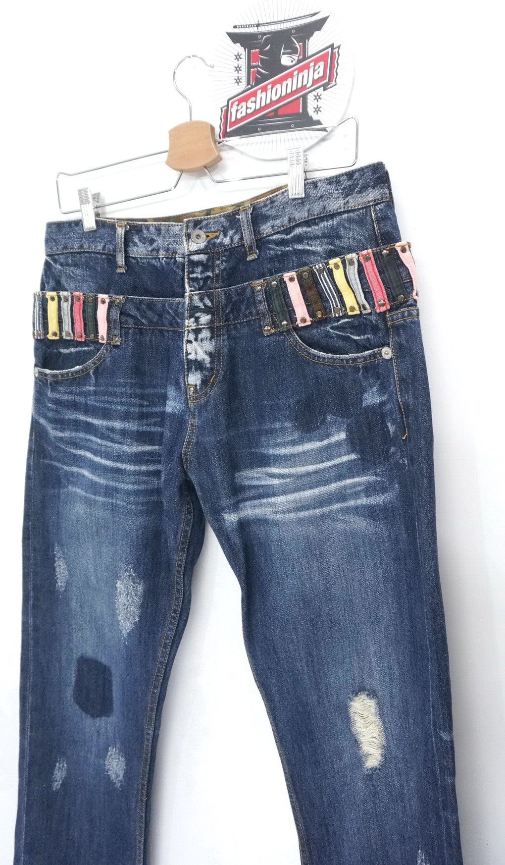 JACKROSE Japan JACKROSE Double Waist Distressed Ripped Jeans Size US 33 - 3 Thumbnail
