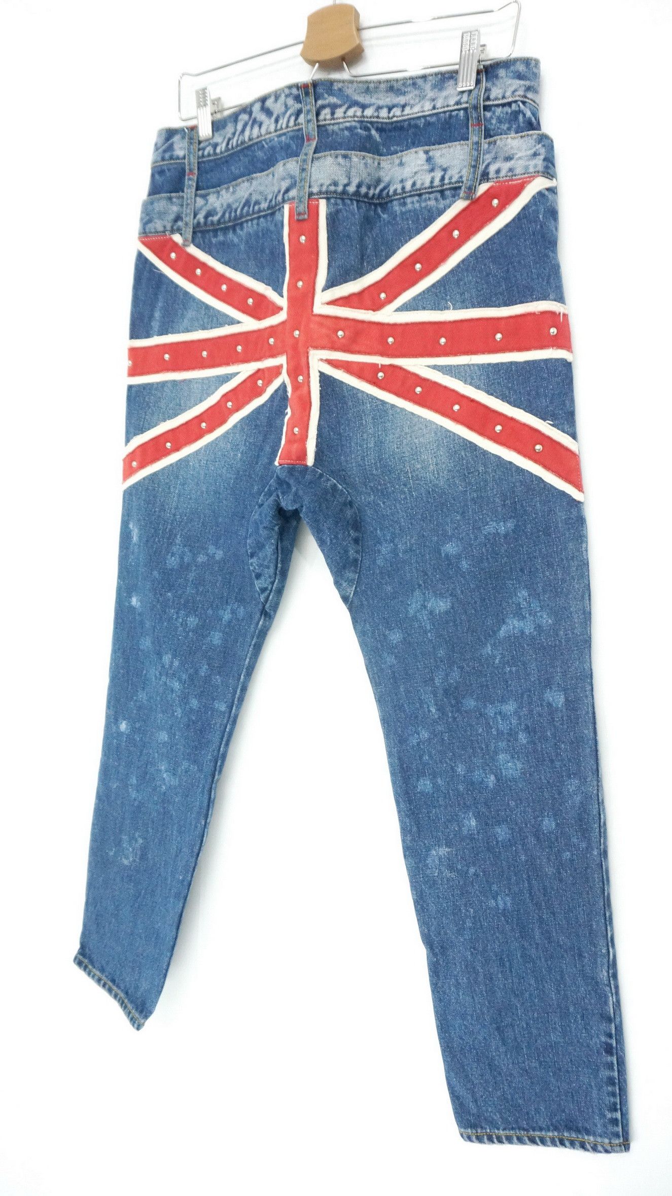Japanese Brand 🔥Vtg CANDY STRIPPER Doublewaist Union Jack Distressed Jeans Size US 31 - 8 Thumbnail
