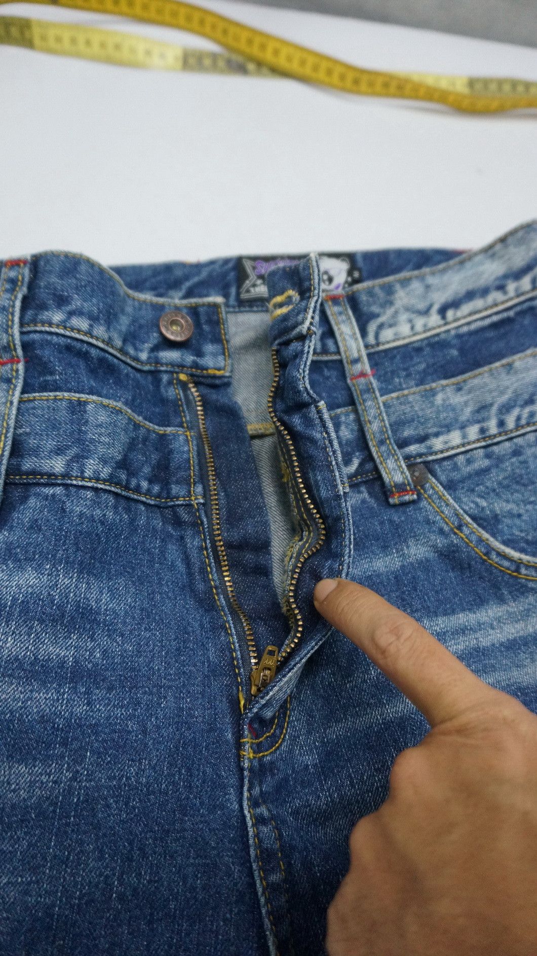 Japanese Brand 🔥Vtg CANDY STRIPPER Doublewaist Union Jack Distressed Jeans Size US 31 - 16 Thumbnail