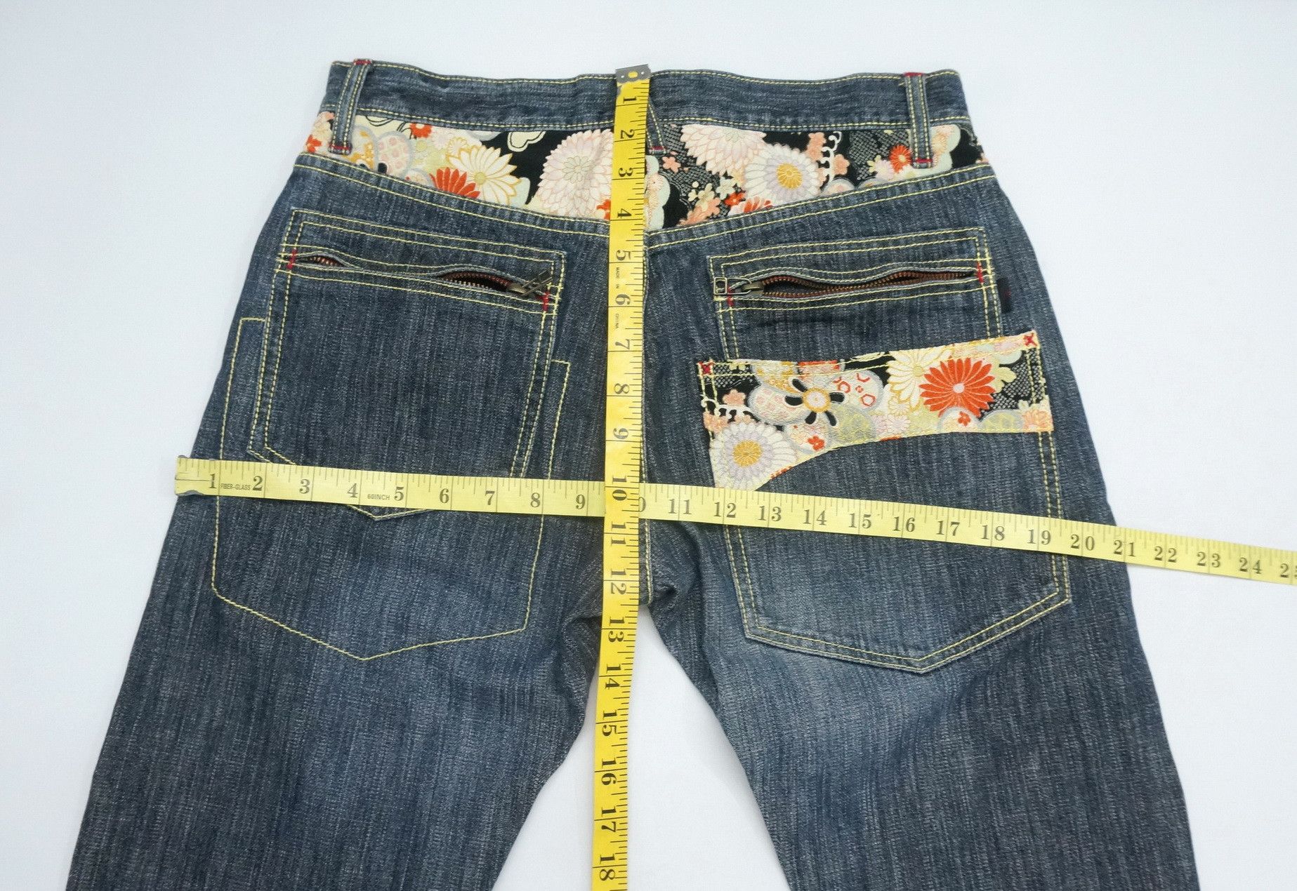 Japanese Brand WILD KHAKIS Japan Floral Art Dusty Dark Blue Jeans Size US 31 - 16 Thumbnail