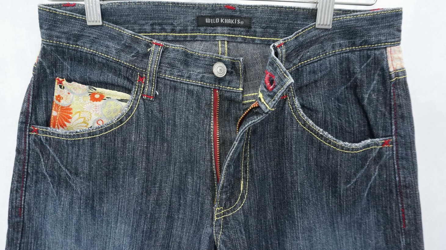Japanese Brand WILD KHAKIS Japan Floral Art Dusty Dark Blue Jeans Size US 31 - 10 Thumbnail
