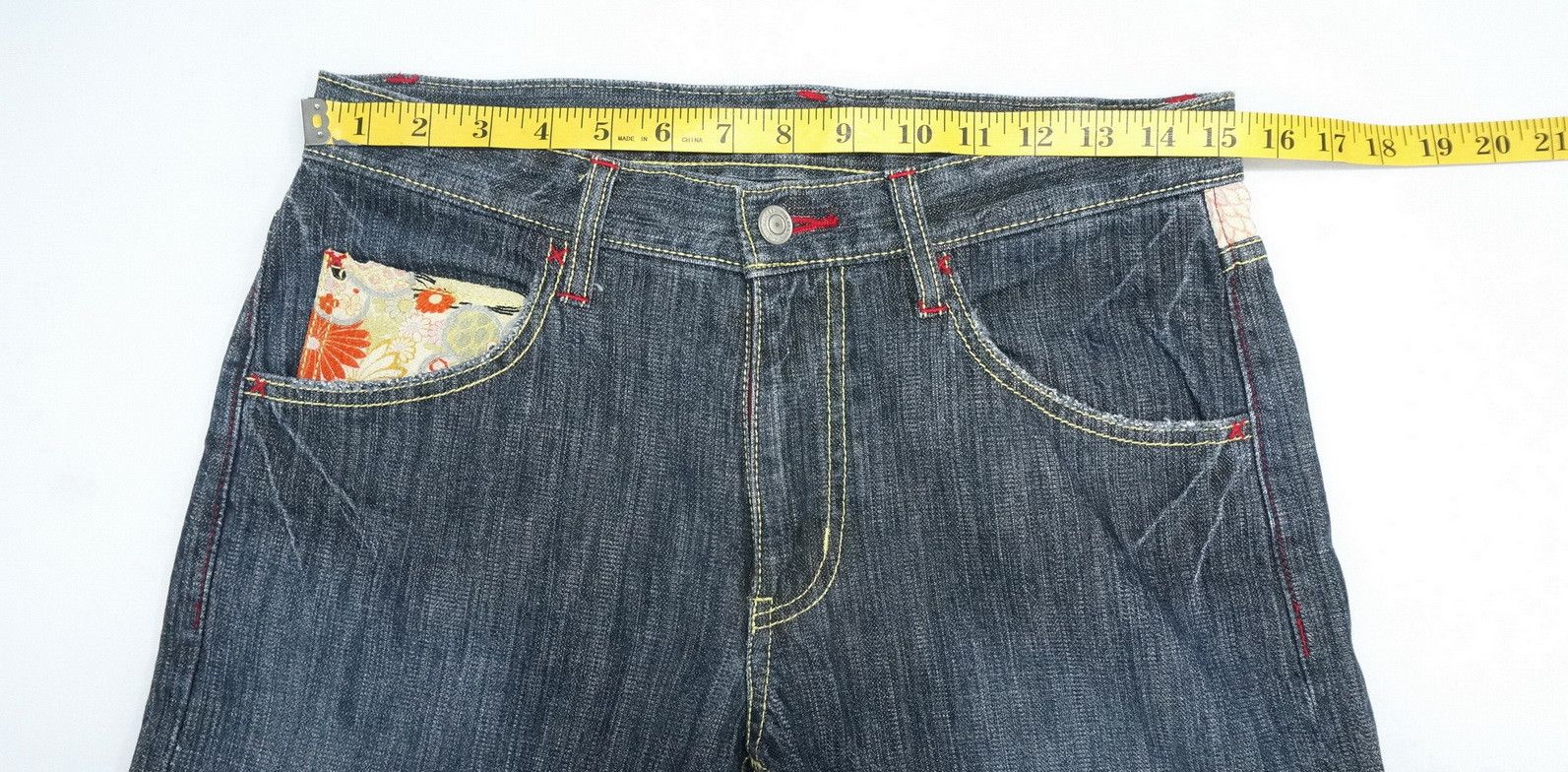Japanese Brand WILD KHAKIS Japan Floral Art Dusty Dark Blue Jeans Size US 31 - 13 Thumbnail