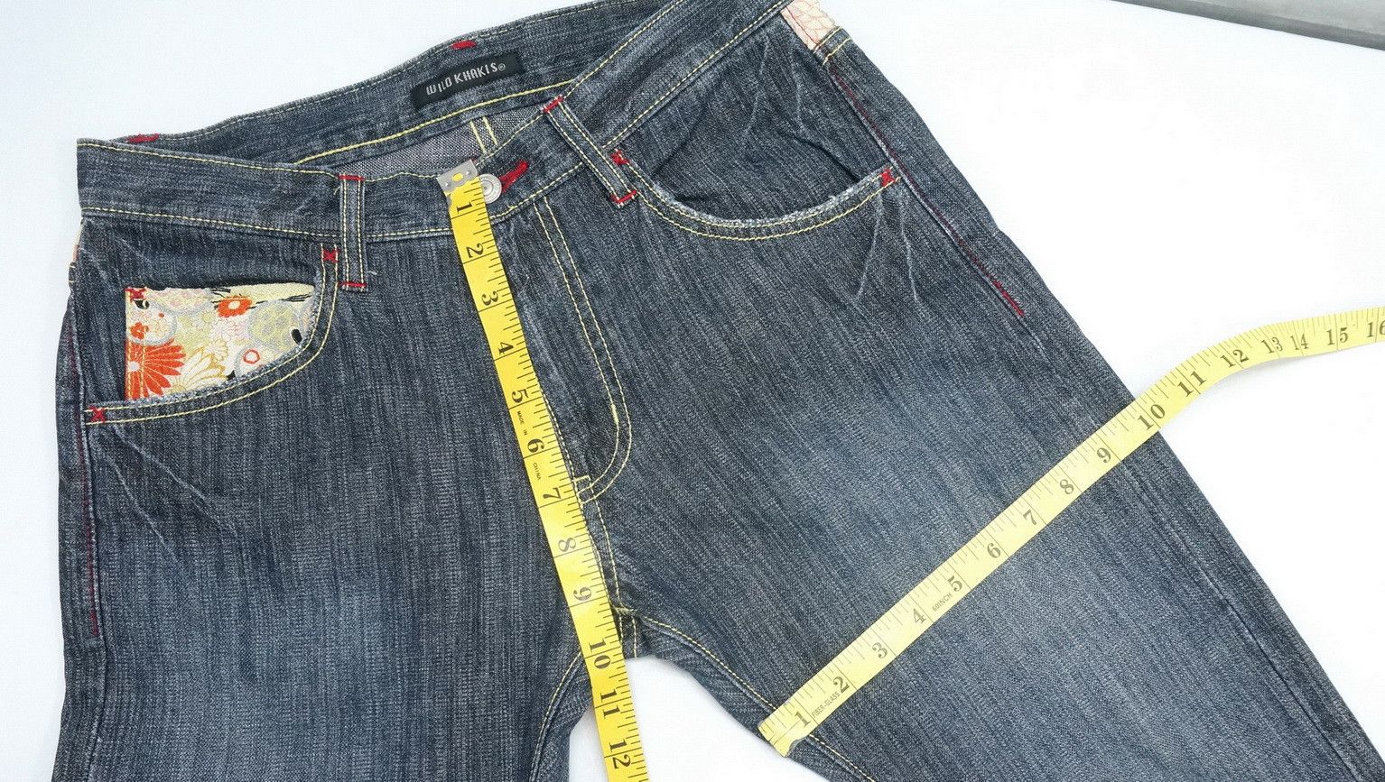 Japanese Brand WILD KHAKIS Japan Floral Art Dusty Dark Blue Jeans Size US 31 - 14 Thumbnail