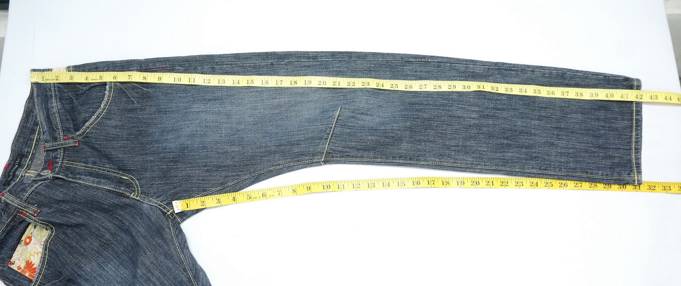 Japanese Brand WILD KHAKIS Japan Floral Art Dusty Dark Blue Jeans Size US 31 - 15 Thumbnail