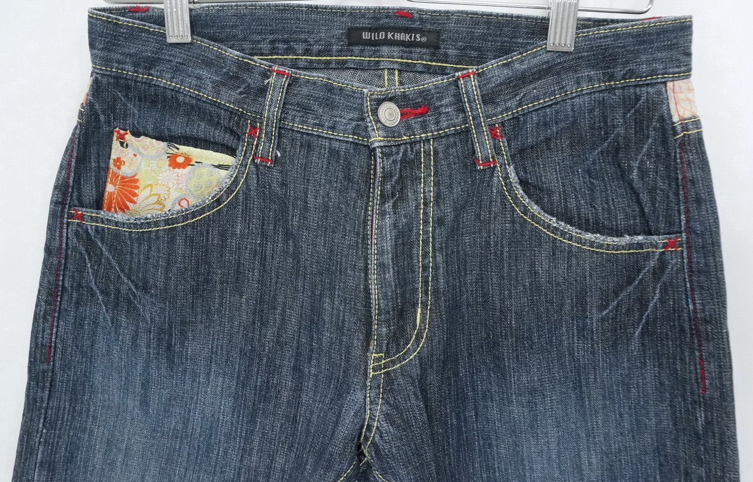 Japanese Brand WILD KHAKIS Japan Floral Art Dusty Dark Blue Jeans Size US 31 - 6 Thumbnail