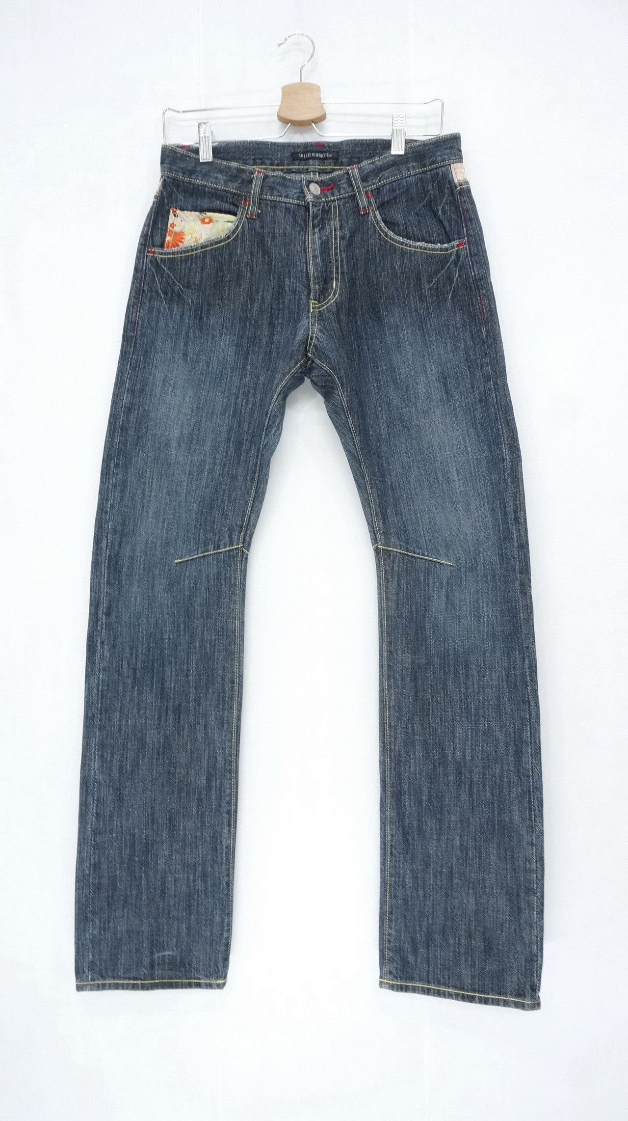 Japanese Brand WILD KHAKIS Japan Floral Art Dusty Dark Blue Jeans Size US 31 - 2 Thumbnail