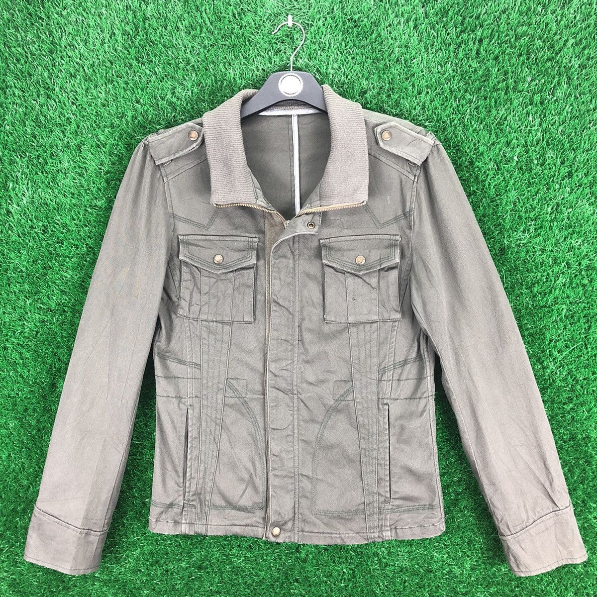 image of Vintage 90's Klein Plus Homme Military Style Jacket Women in Olive Green (Size XS)