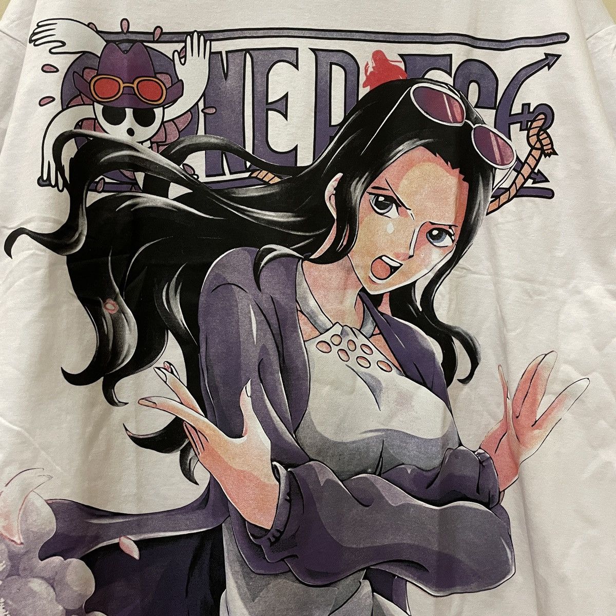 image of Anima x Vintage Nico Robin One Piece Waifu Anime Tee Manga T Shirt in White, Men's (Size Large)