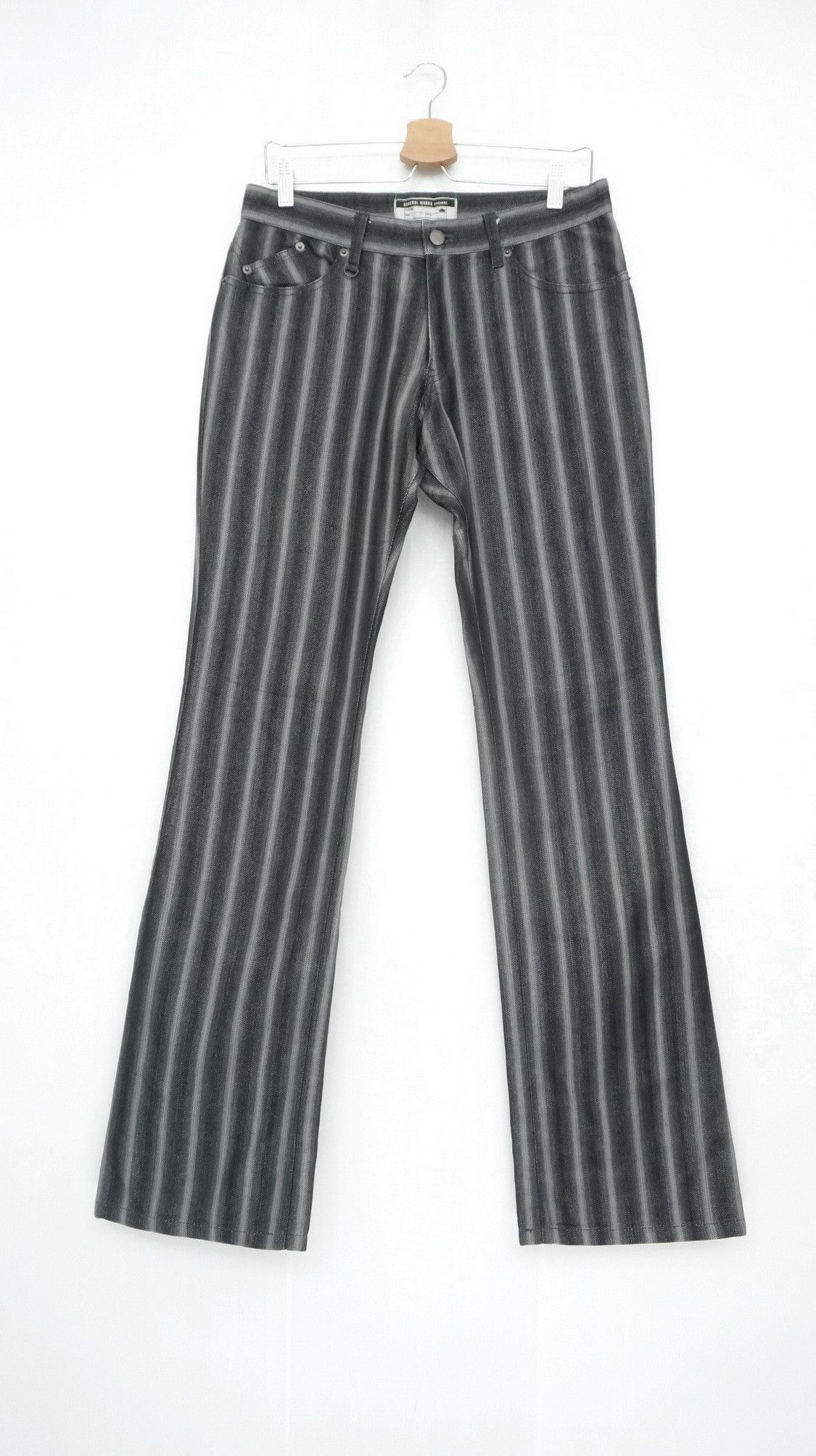 image of Michel Klein Flare Mk Homme Shadow Striped Lowrise Denim in Dark Grey Striped, Men's (Size 30)