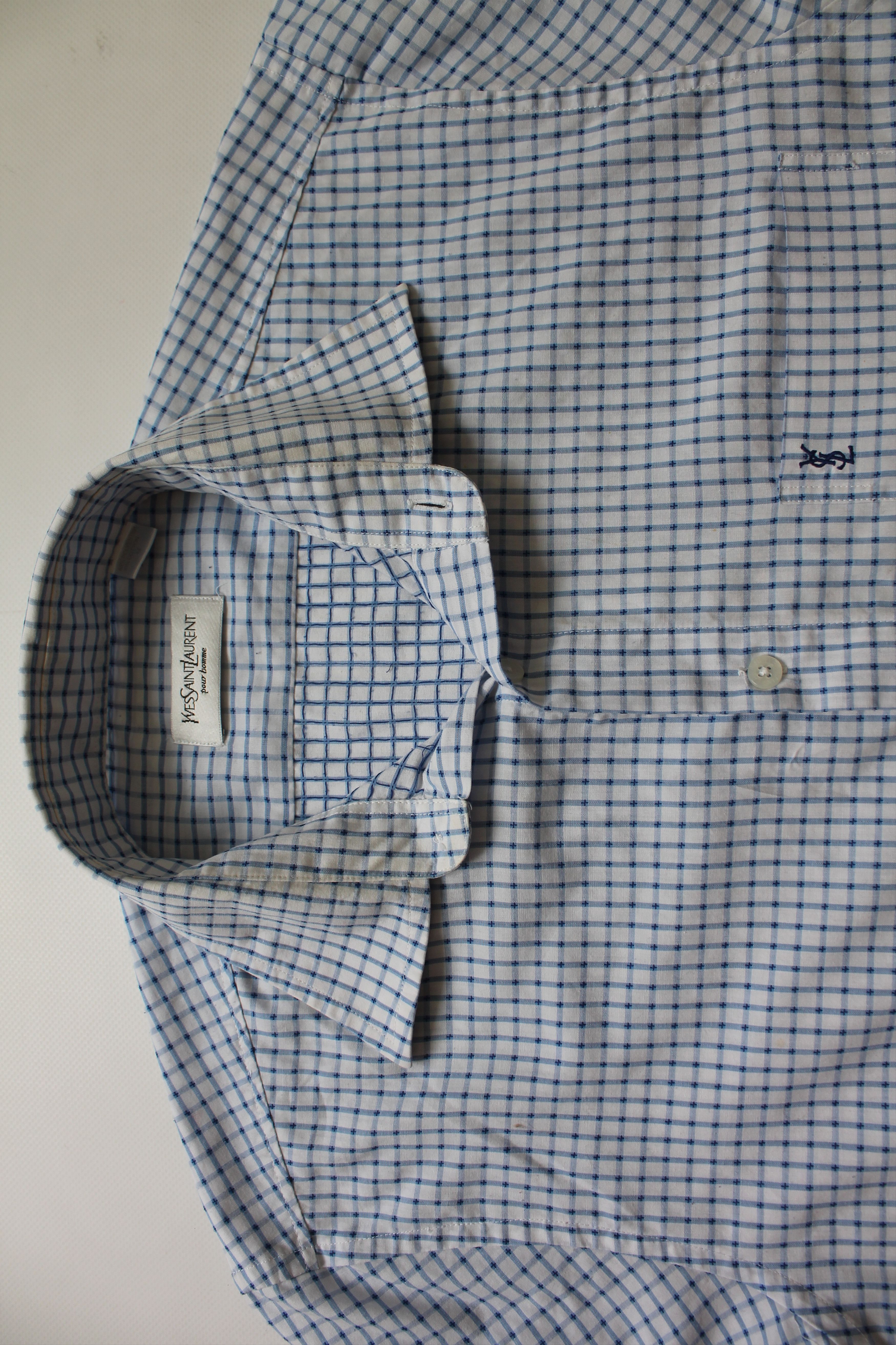Vintage 90's Yves Saint Laurent Shirt short Sleeve Blue Size US M / EU 48-50 / 2 - 9 Thumbnail