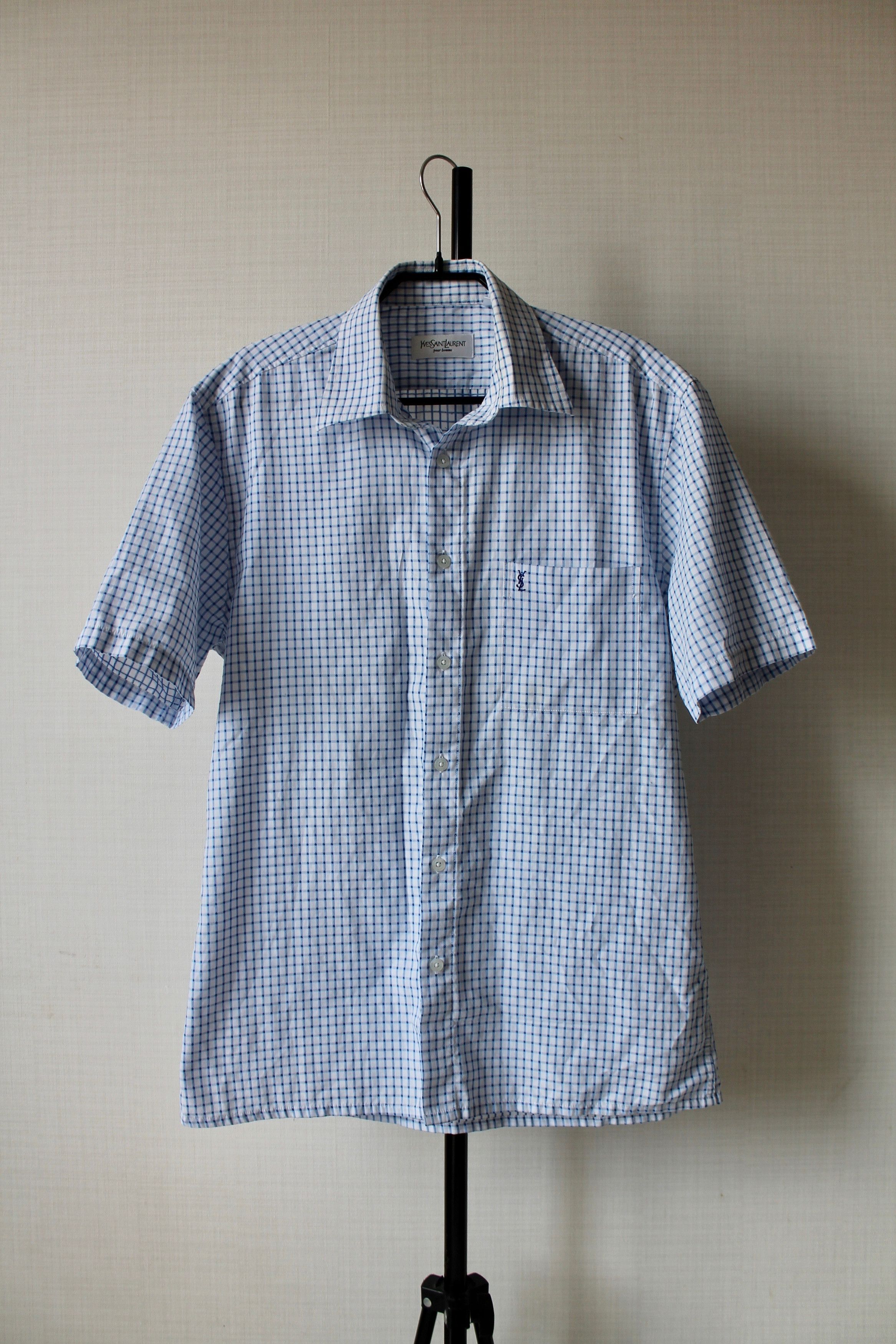 Vintage 90's Yves Saint Laurent Shirt short Sleeve Blue Size US M / EU 48-50 / 2 - 1 Thumbnail