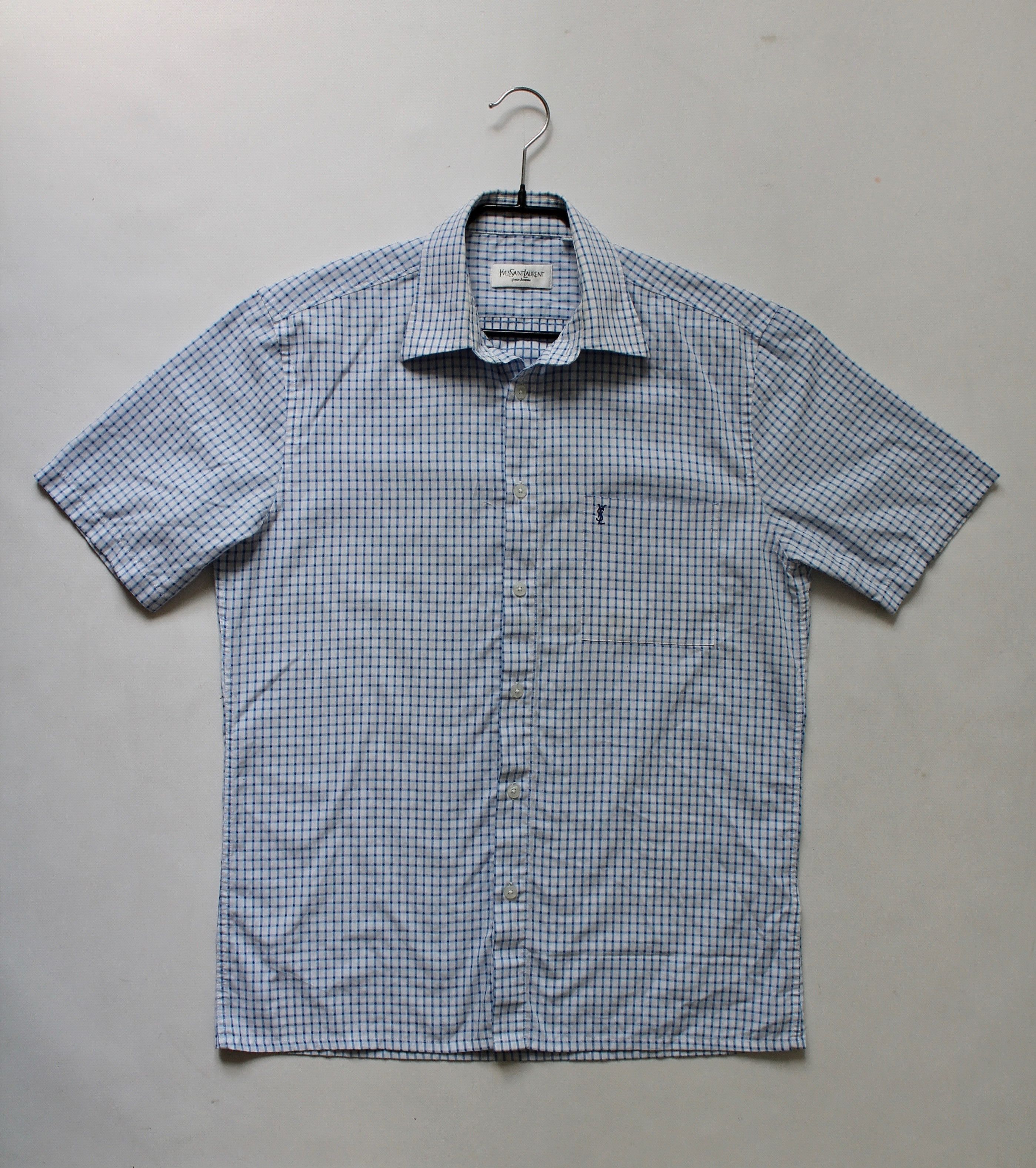 Vintage 90's Yves Saint Laurent Shirt short Sleeve Blue Size US M / EU 48-50 / 2 - 6 Thumbnail