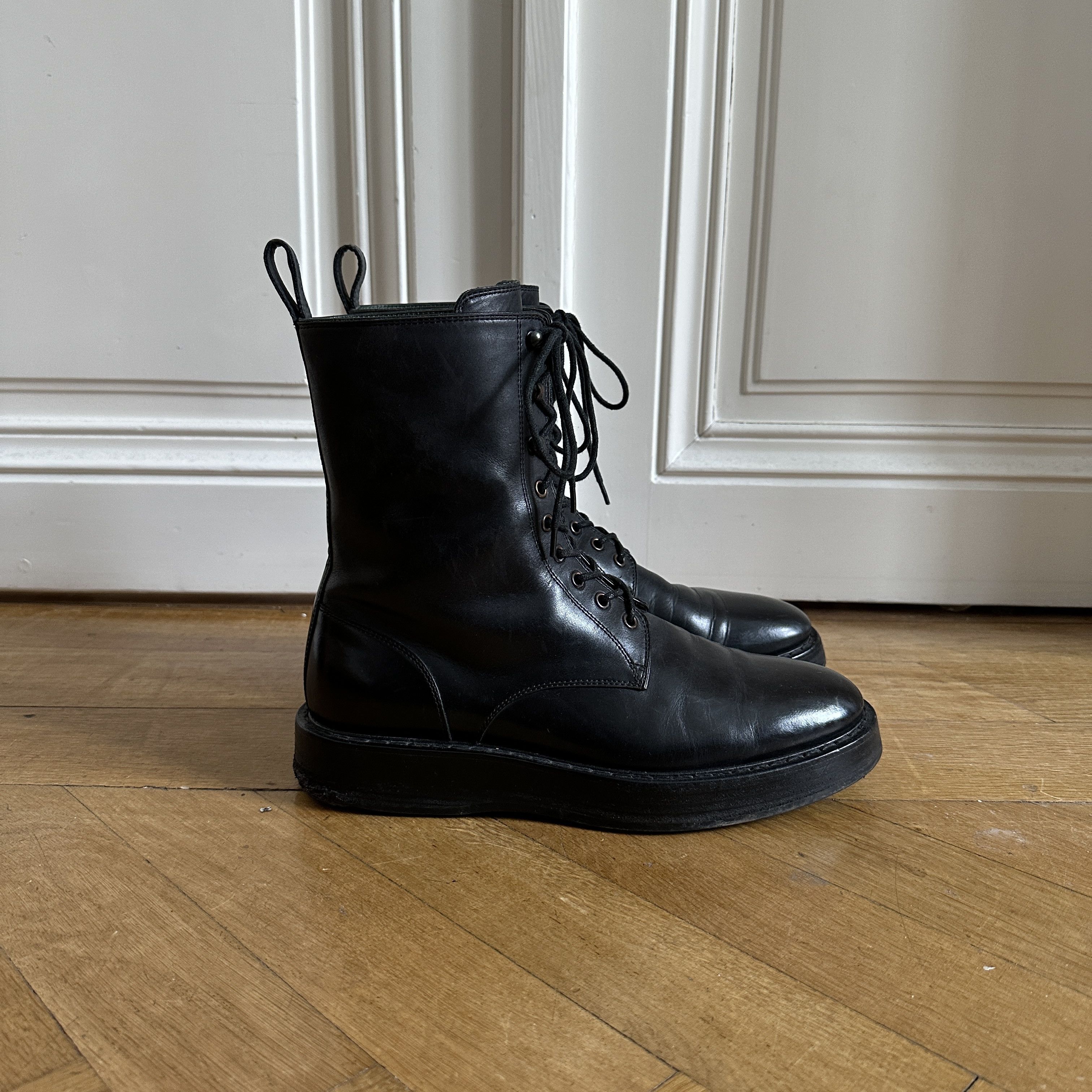 image of Bottega Veneta Aw10 Horse Leather Combat Creeper Boots in Black, Men's (Size 9)