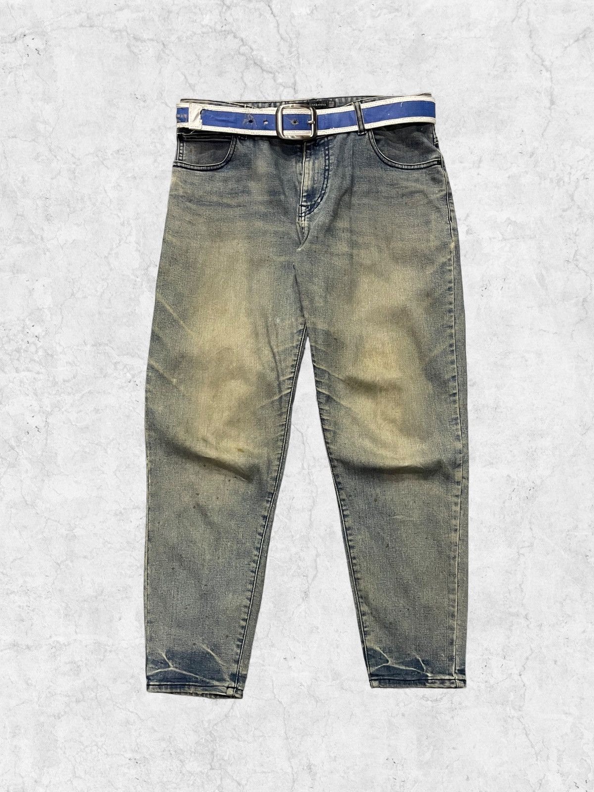 Vintage Kai- Aakmann Mud Wash Baggy Tapered Jeans With Belt