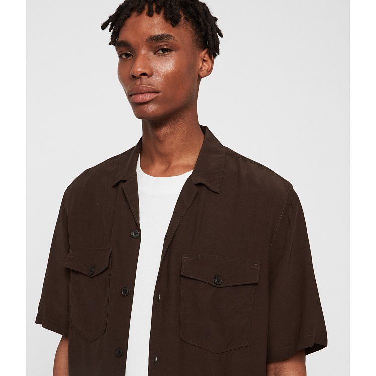 Allsaints Allsaints Vestal Dark Khaki Viscose Shirt Short Sleeve sz S Size US S / EU 44-46 / 1 - 4 Thumbnail