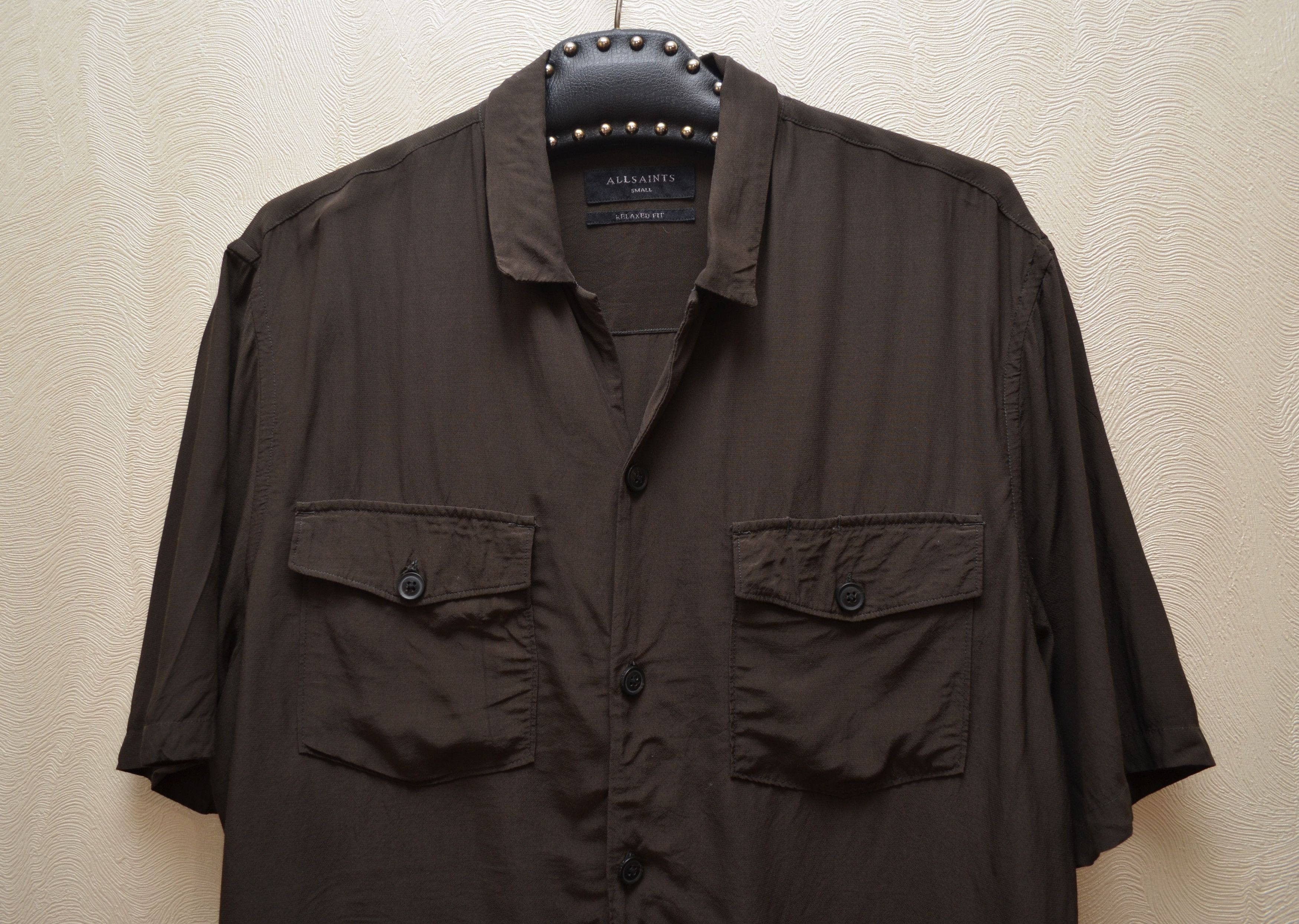 Allsaints Allsaints Vestal Dark Khaki Viscose Shirt Short Sleeve sz S Size US S / EU 44-46 / 1 - 6 Thumbnail