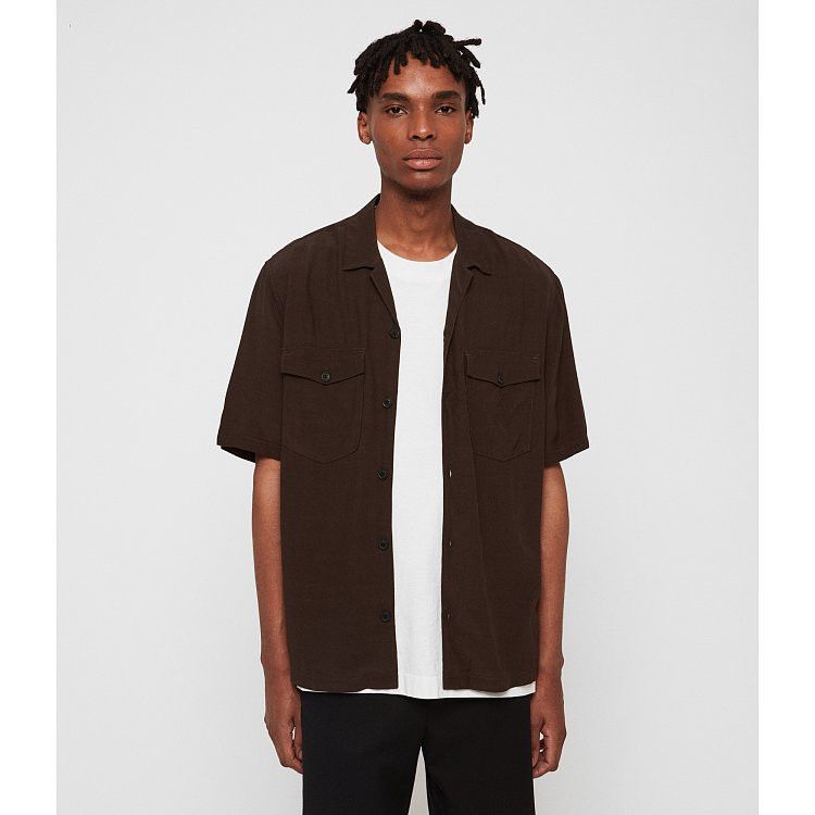 Allsaints Allsaints Vestal Dark Khaki Viscose Shirt Short Sleeve sz S Size US S / EU 44-46 / 1 - 1 Thumbnail