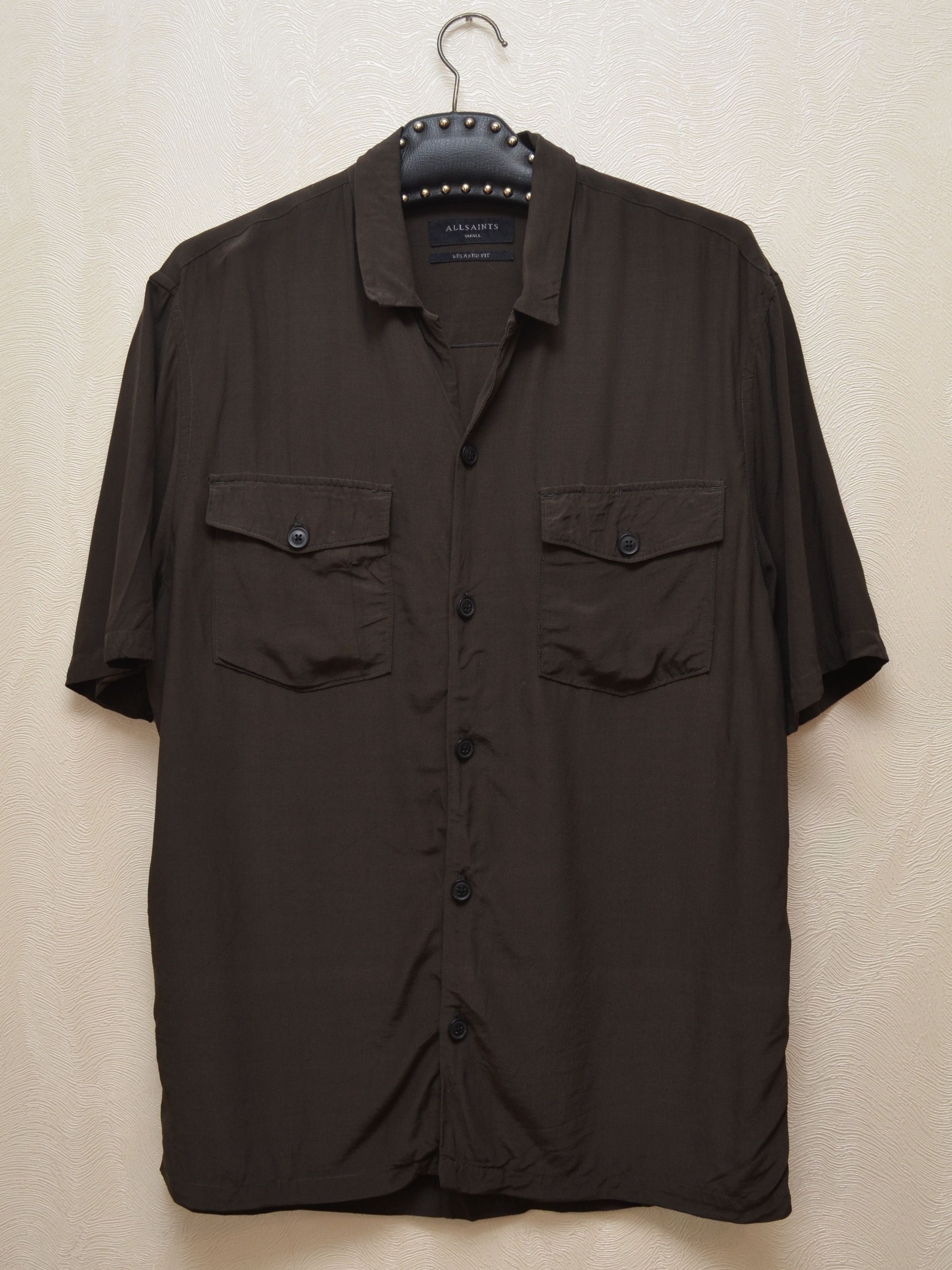 Allsaints Allsaints Vestal Dark Khaki Viscose Shirt Short Sleeve sz S Size US S / EU 44-46 / 1 - 5 Thumbnail