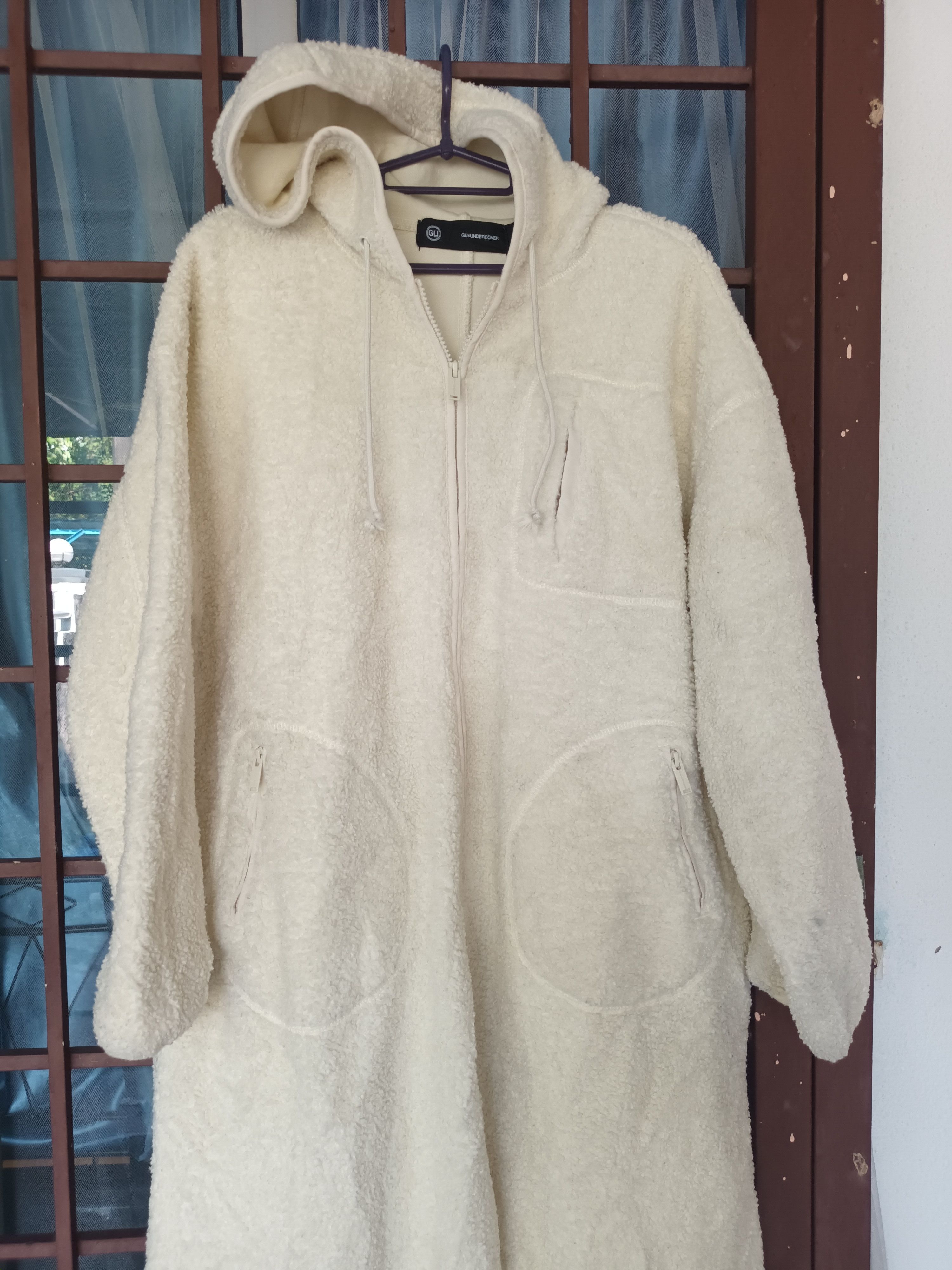 image of Gu x Undercover Sherpa Long Jacket in White, Men's (Size Medium)