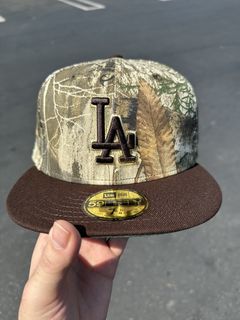 Real Tree Camo Los Angeles Dodgers Camel Visor Gray Bottom 40th Anniversary Dodgers Stadium Side Patch New Era 59FIFTY Fitted 73/4