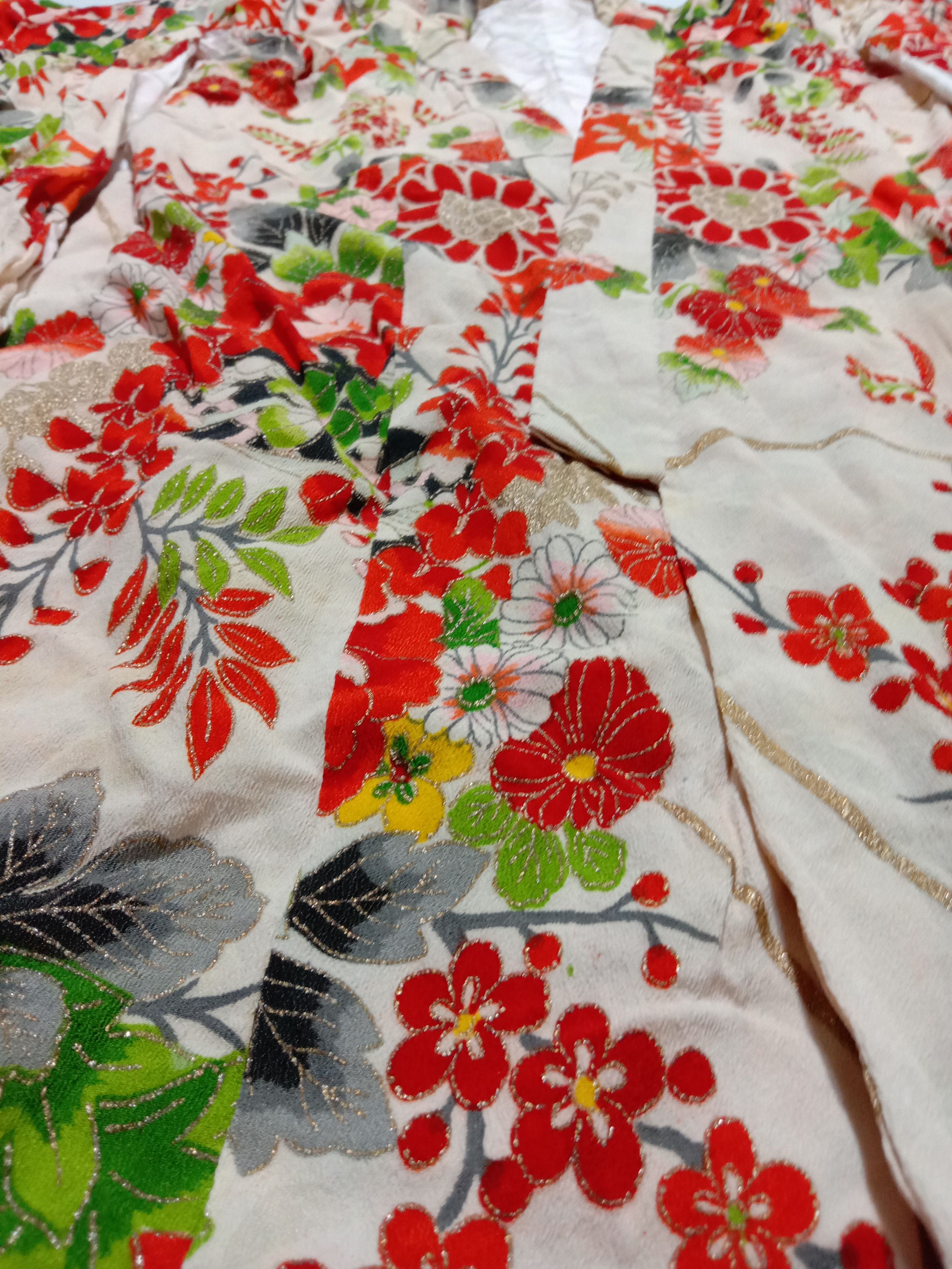 Japanese Brand Kimono Haori Yukata Uchikake Wedding Floral Crane Style Size S / US 4 / IT 40 - 8 Thumbnail