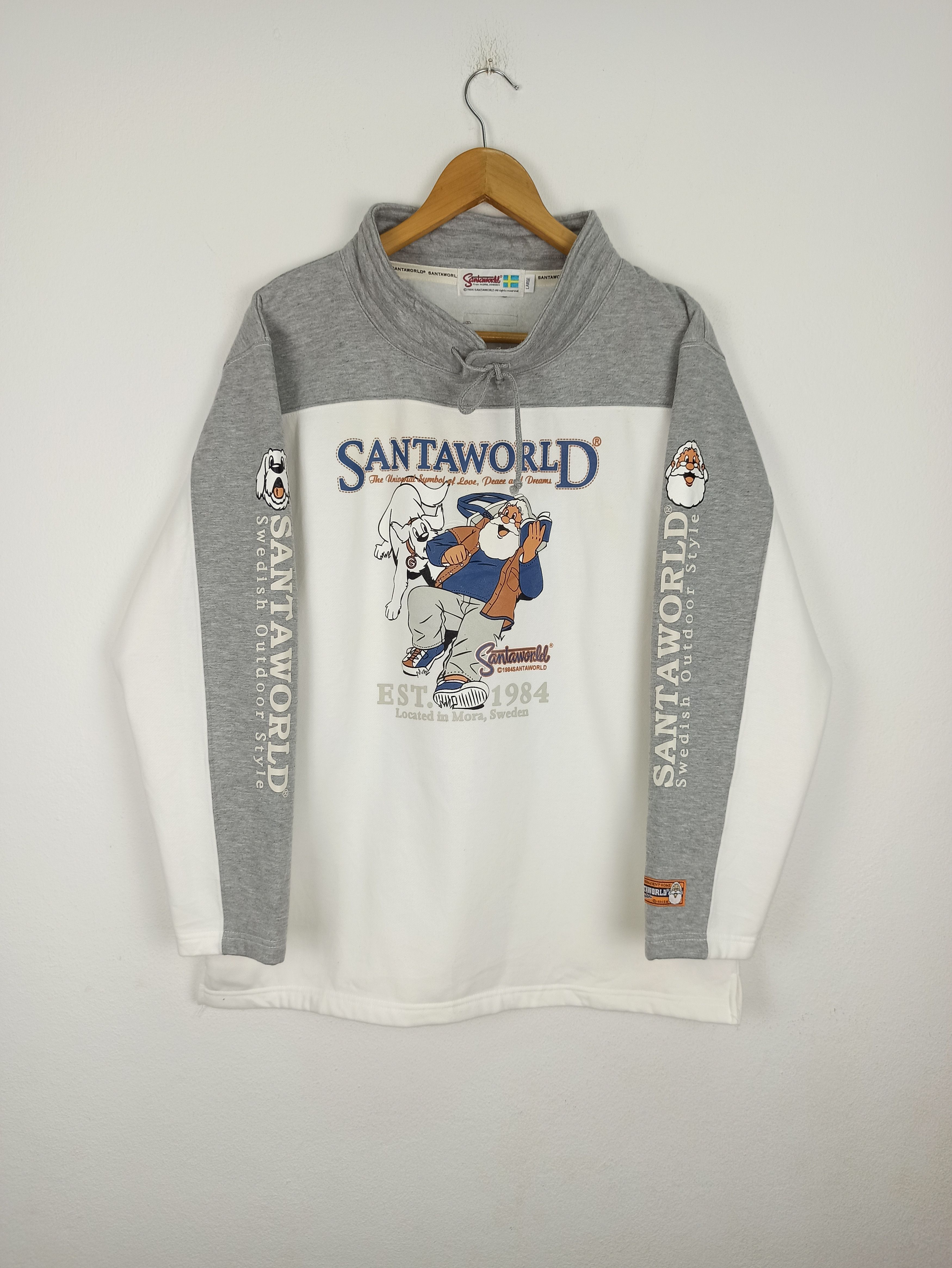 image of Vintage Santa World Sweden Sweatshirts (C38) in Gray White, Men's (Size Large)