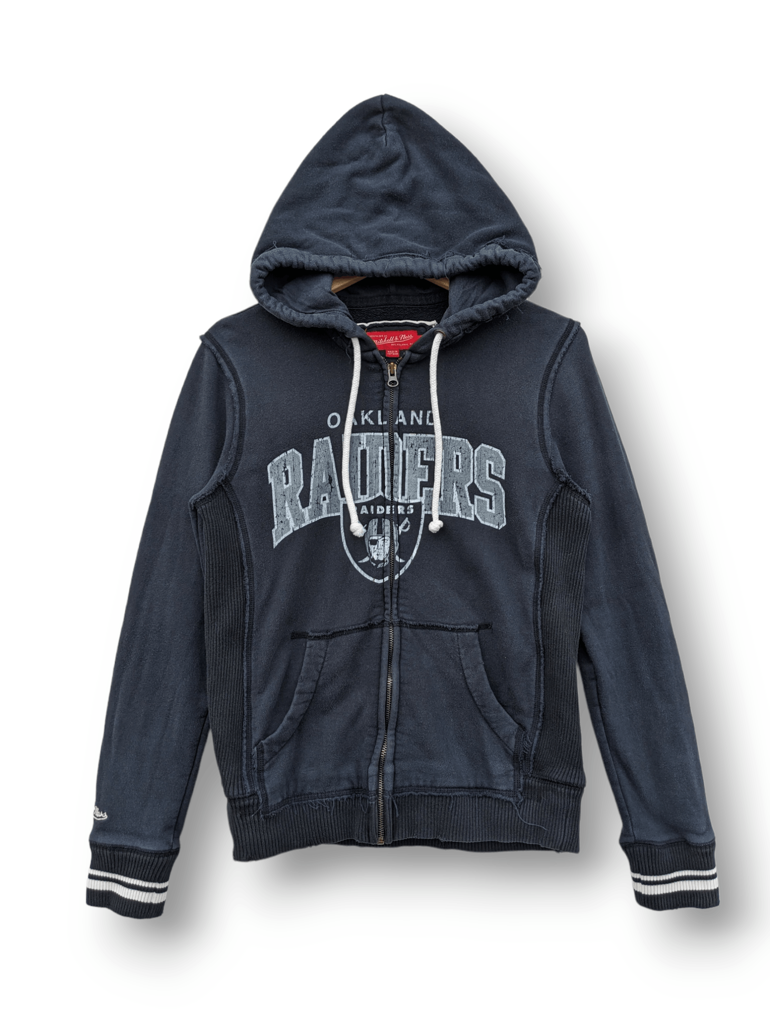 Image of Mitchell Ness x Mlb Raiders Mitchell & Ness Distressed Hoodie in Faded Black, Men's (Size Small)