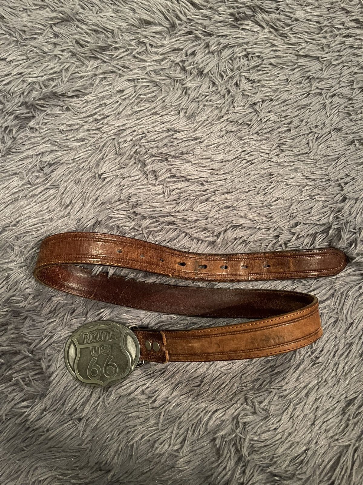 Cowboy Equipment × Vintage Route 66 made in USA 90s vintage biker leather belt 96cm Size 32 - 2 Thumbnail
