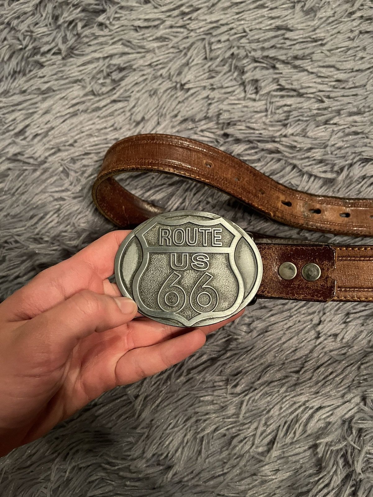Cowboy Equipment × Vintage Route 66 made in USA 90s vintage biker leather belt 96cm Size 32 - 3 Thumbnail