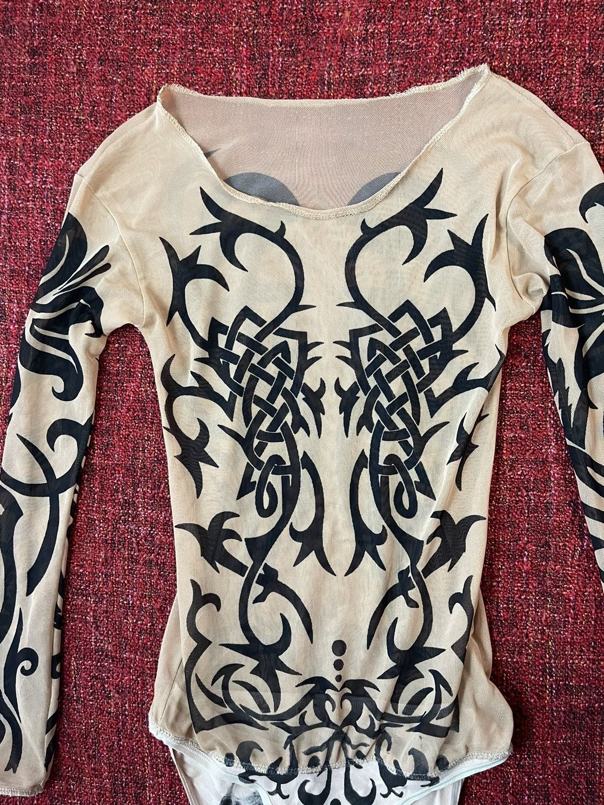 Japanese Brand × Vintage Vintage 90s tribal tattoo mesh longsleeve bodysuit Size S / US 4 / IT 40 - 2 Thumbnail