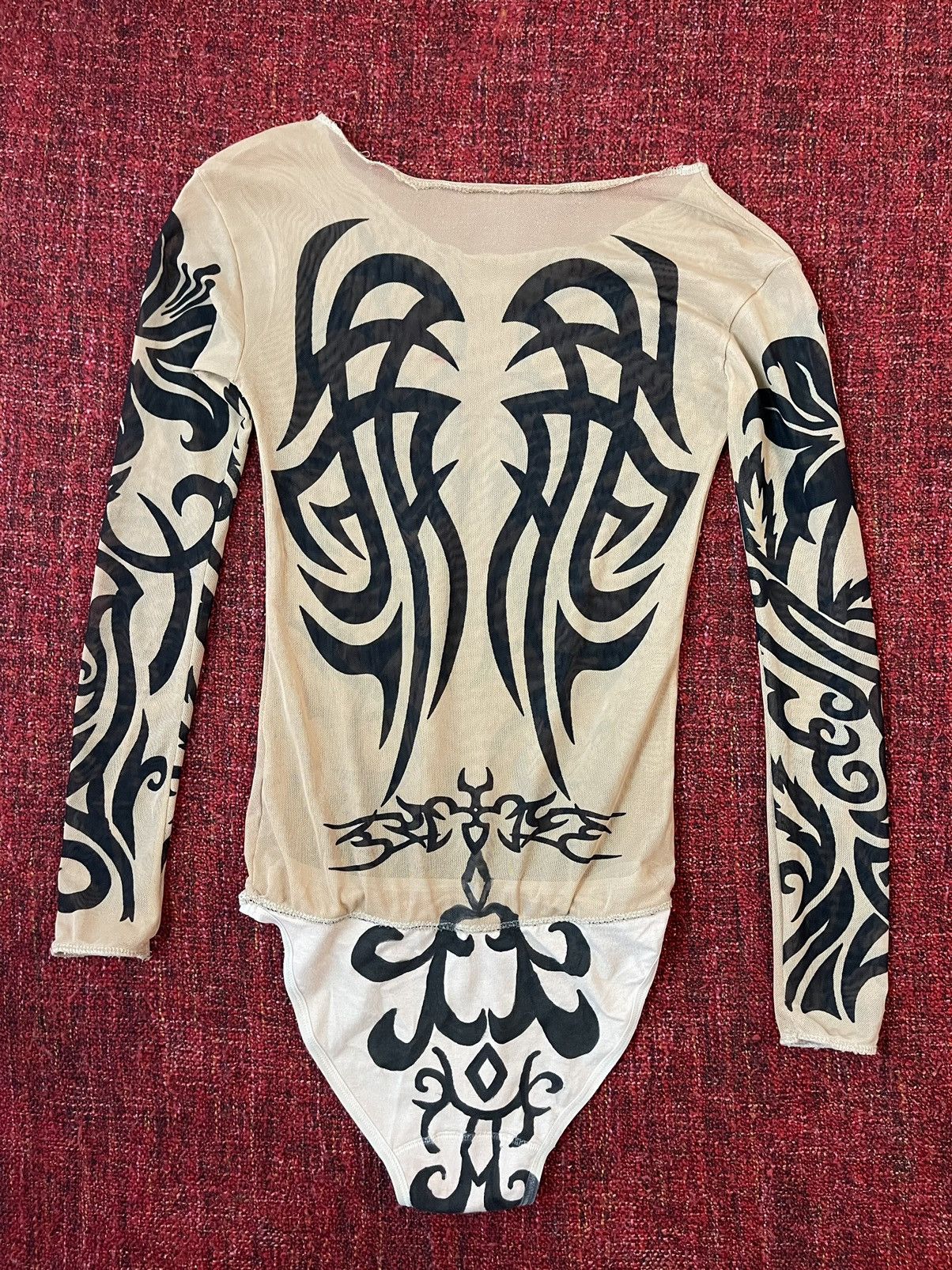 Japanese Brand × Vintage Vintage 90s tribal tattoo mesh longsleeve bodysuit Size S / US 4 / IT 40 - 5 Thumbnail