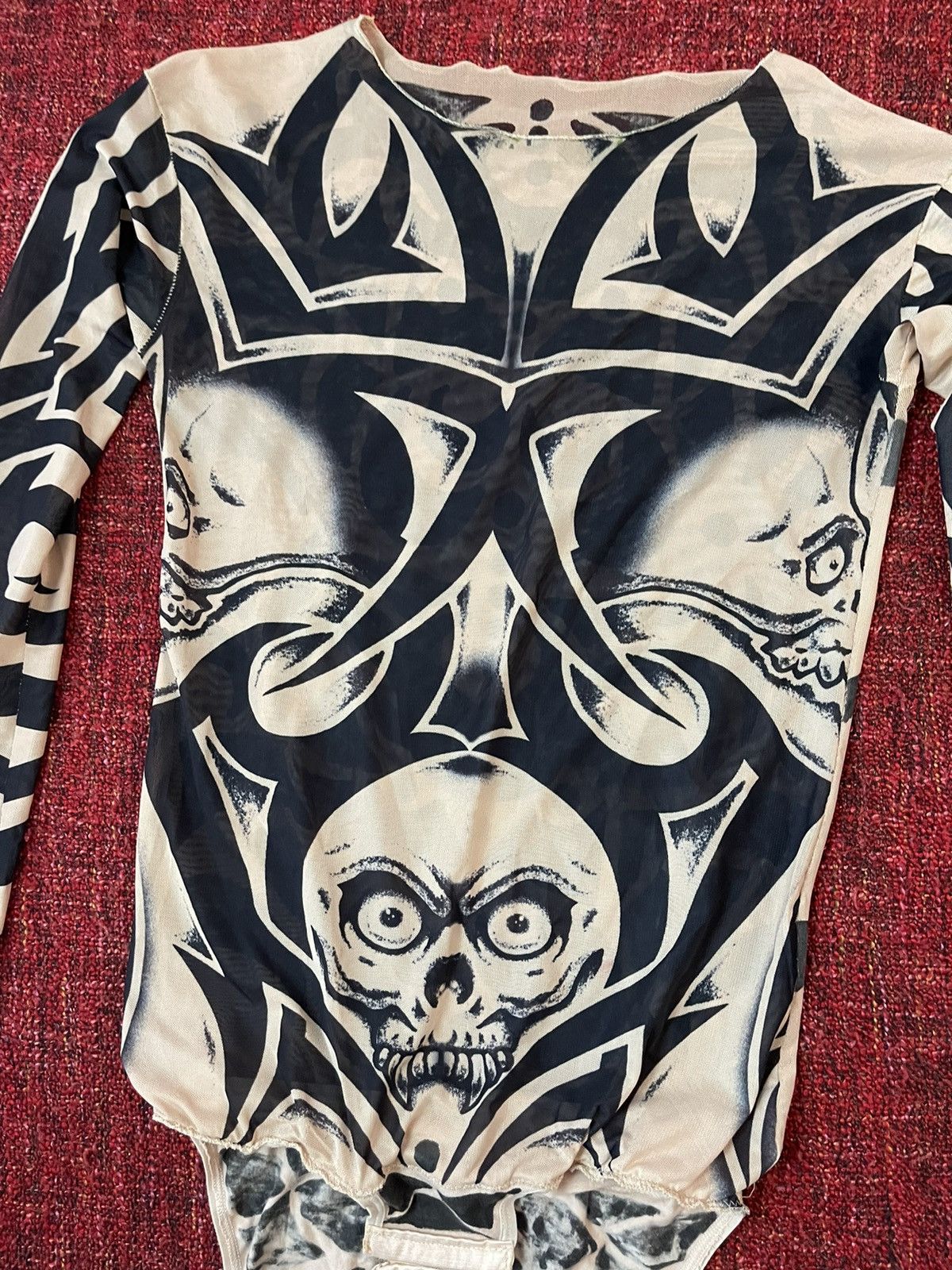 Japanese Brand × Vintage Vintage 90s JPG style mesh tribal tattoo longsleeve bodysuit Size S / US 4 / IT 40 - 2 Thumbnail