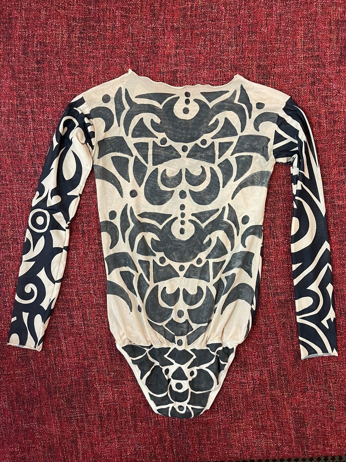 Japanese Brand × Vintage Vintage 90s JPG style mesh tribal tattoo longsleeve bodysuit Size S / US 4 / IT 40 - 5 Thumbnail